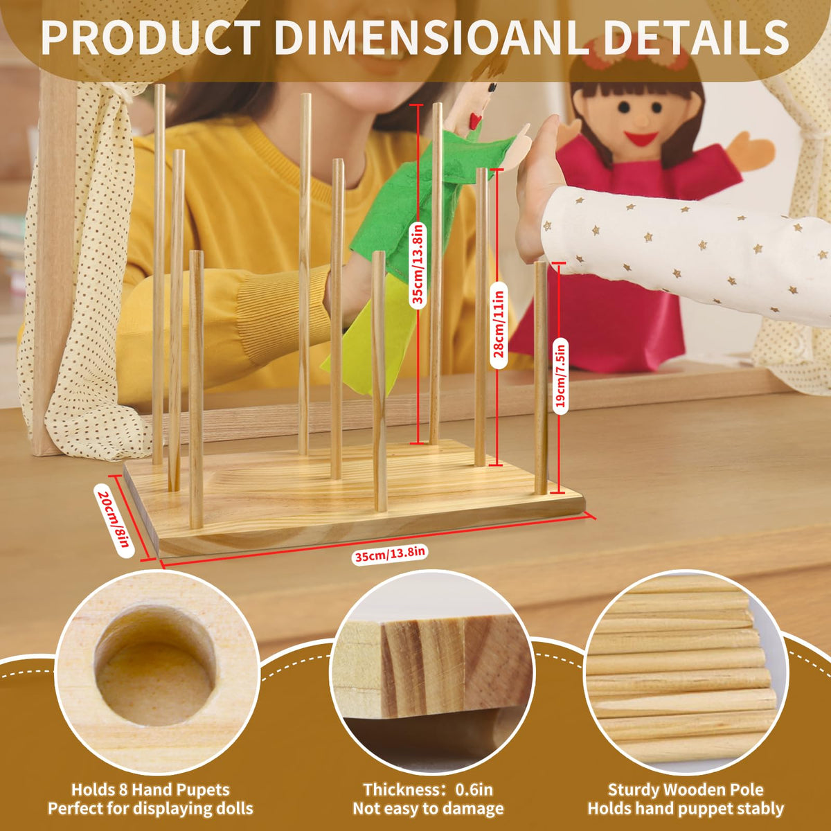 Ouvibor Wooden Puppet Stand – Holds 9 Hand Puppets for Display & Safe Storage