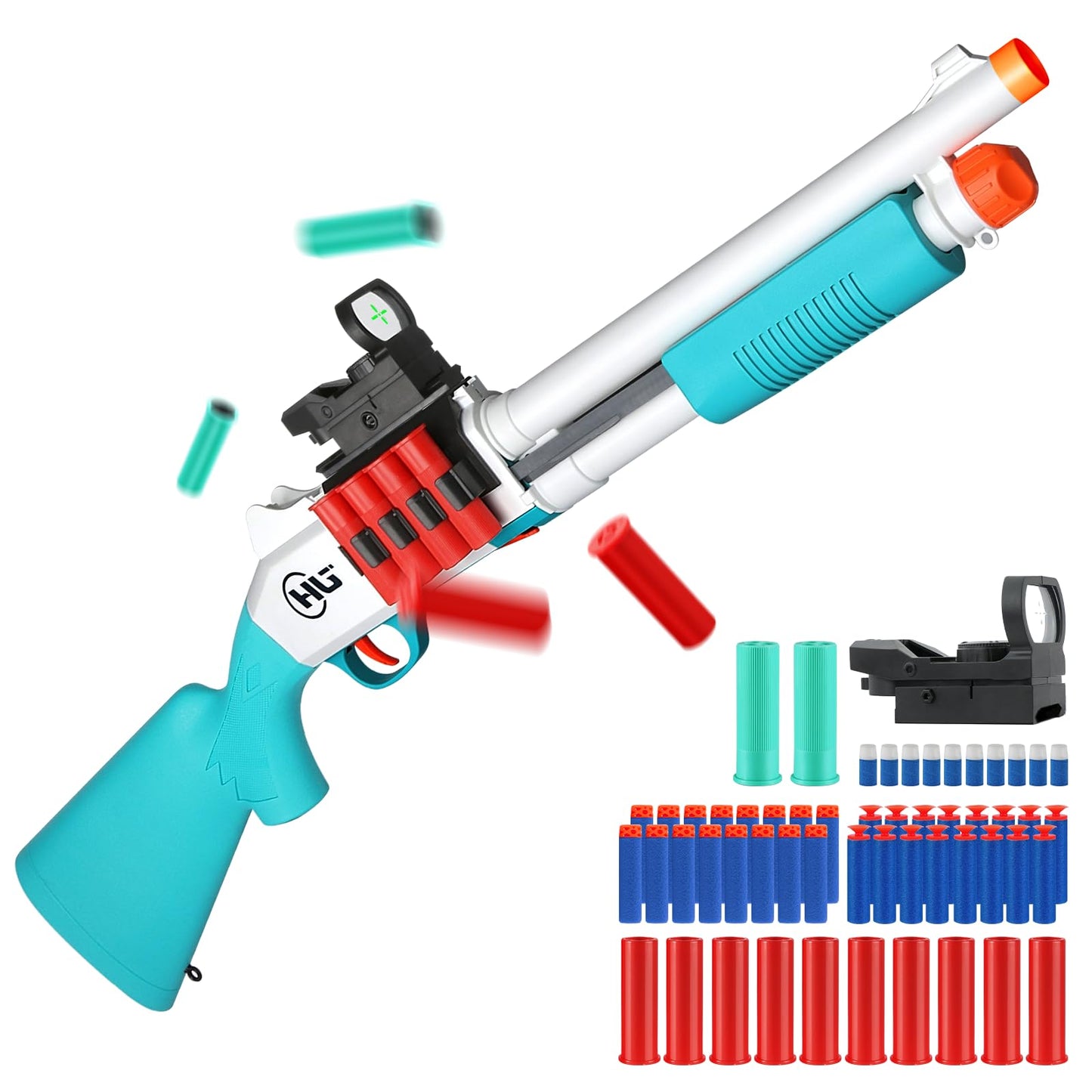Ouzhimanxing Foam Blaster Toy Gun 33-Inch Jumping Shell with 40 Soft Darts – Indoor/Outdoor (Blue-Green)