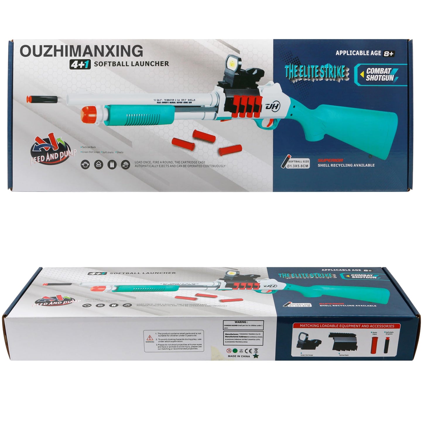 Ouzhimanxing Foam Blaster Toy Gun 33-Inch Jumping Shell with 40 Soft Darts – Indoor/Outdoor (Blue-Green)