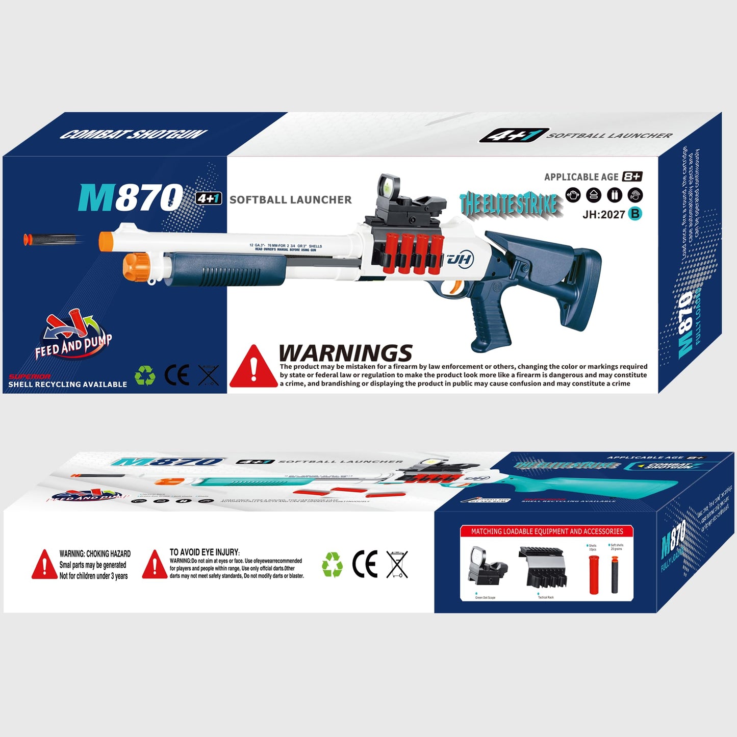 Ouzhimanxing Toy Gun Foam Blaster 33-Inch – Shell Ejection, 10 Shells, 40 Darts