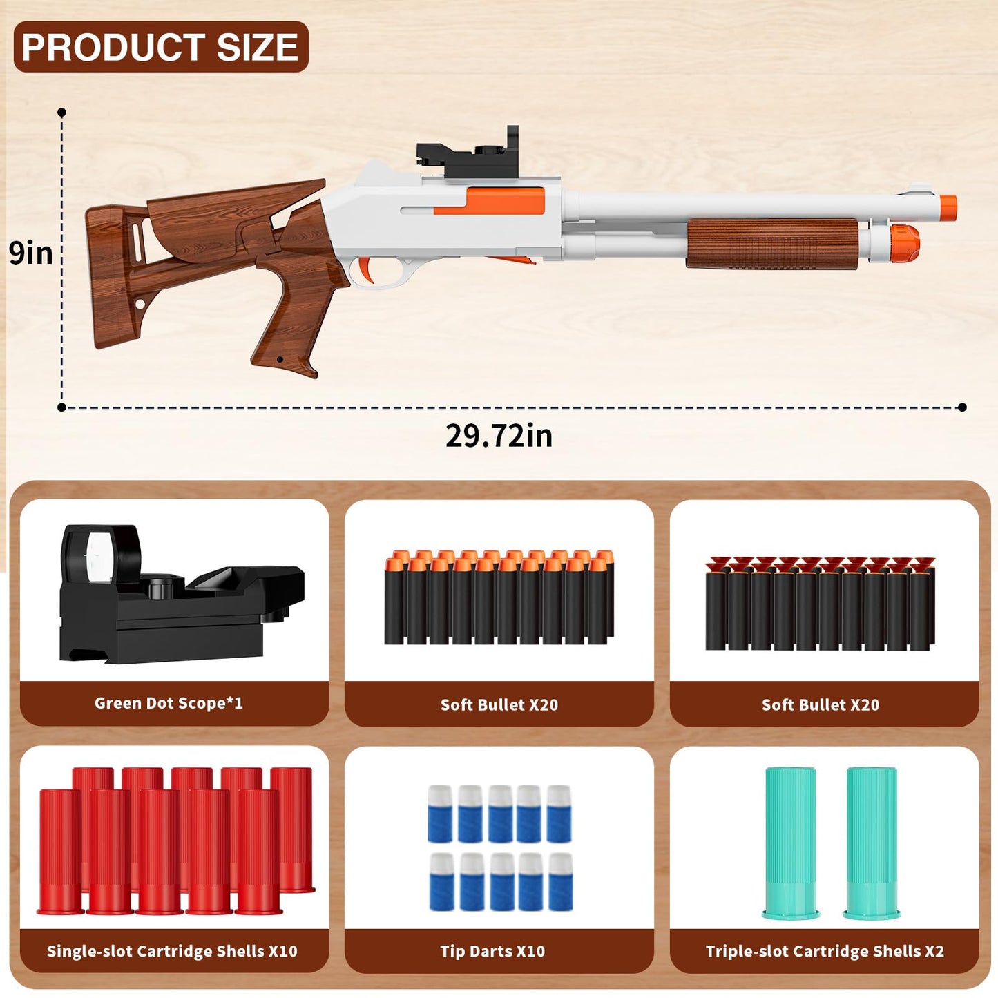 Ouzhimanxing Toy Gun Foam Blaster 33-Inch – Shell Ejection, 10 Shells, 40 Darts