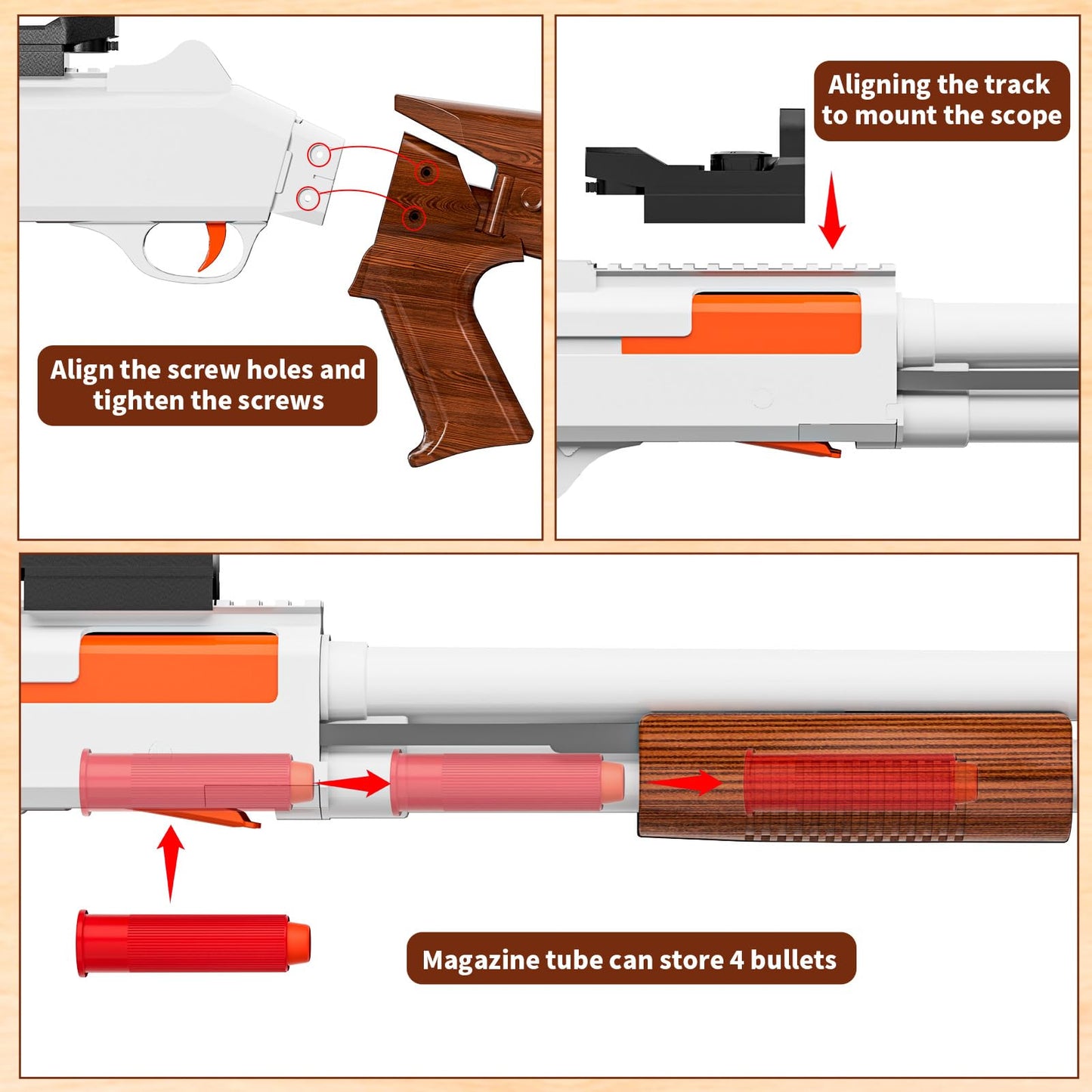 Ouzhimanxing Toy Gun Foam Blaster 33-Inch – Shell Ejection, 10 Shells, 40 Darts