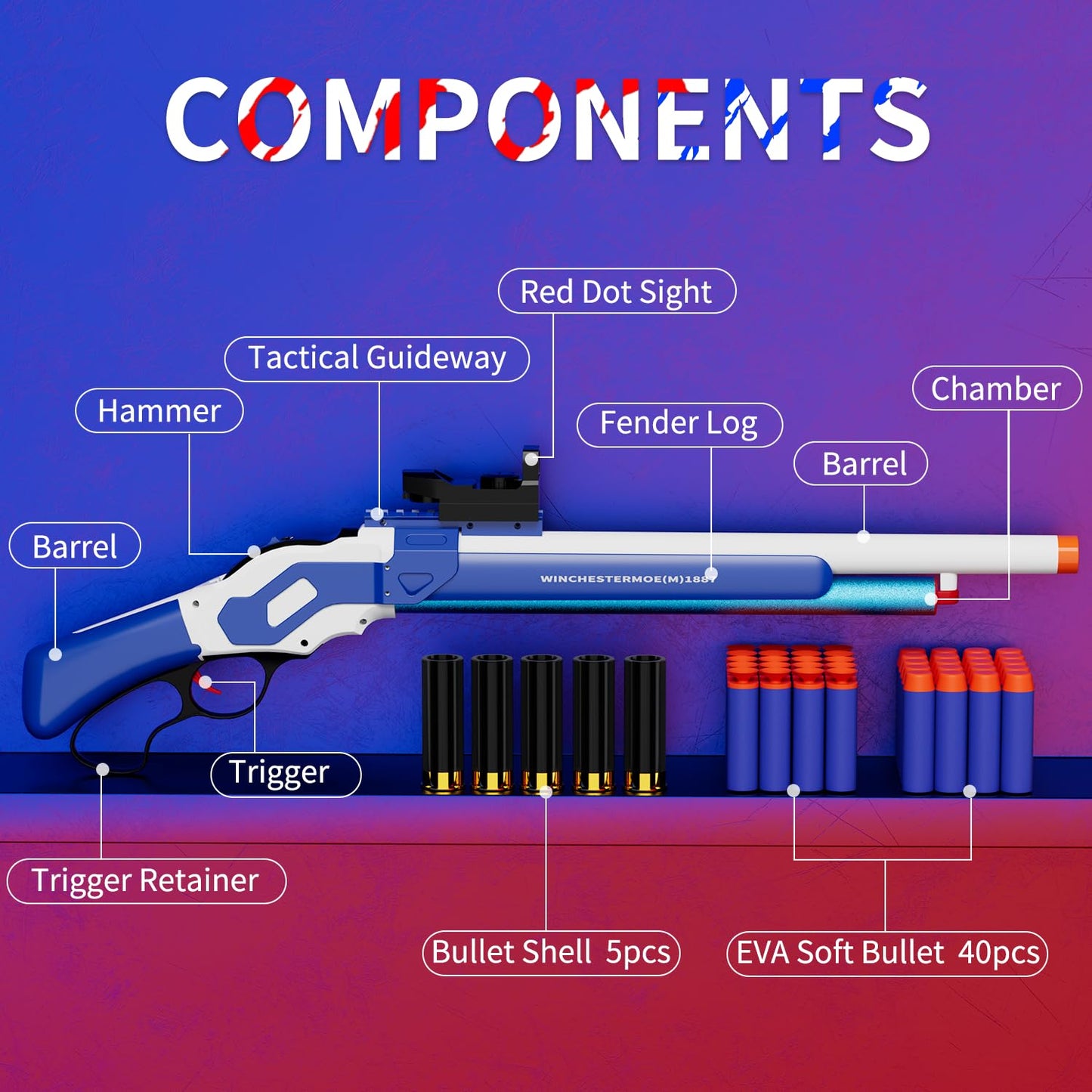 Ouzhimanxing Shell Ejecting Toy Gun (27-Inch) – Soft Foam Blaster with Manual Bolt, Blue