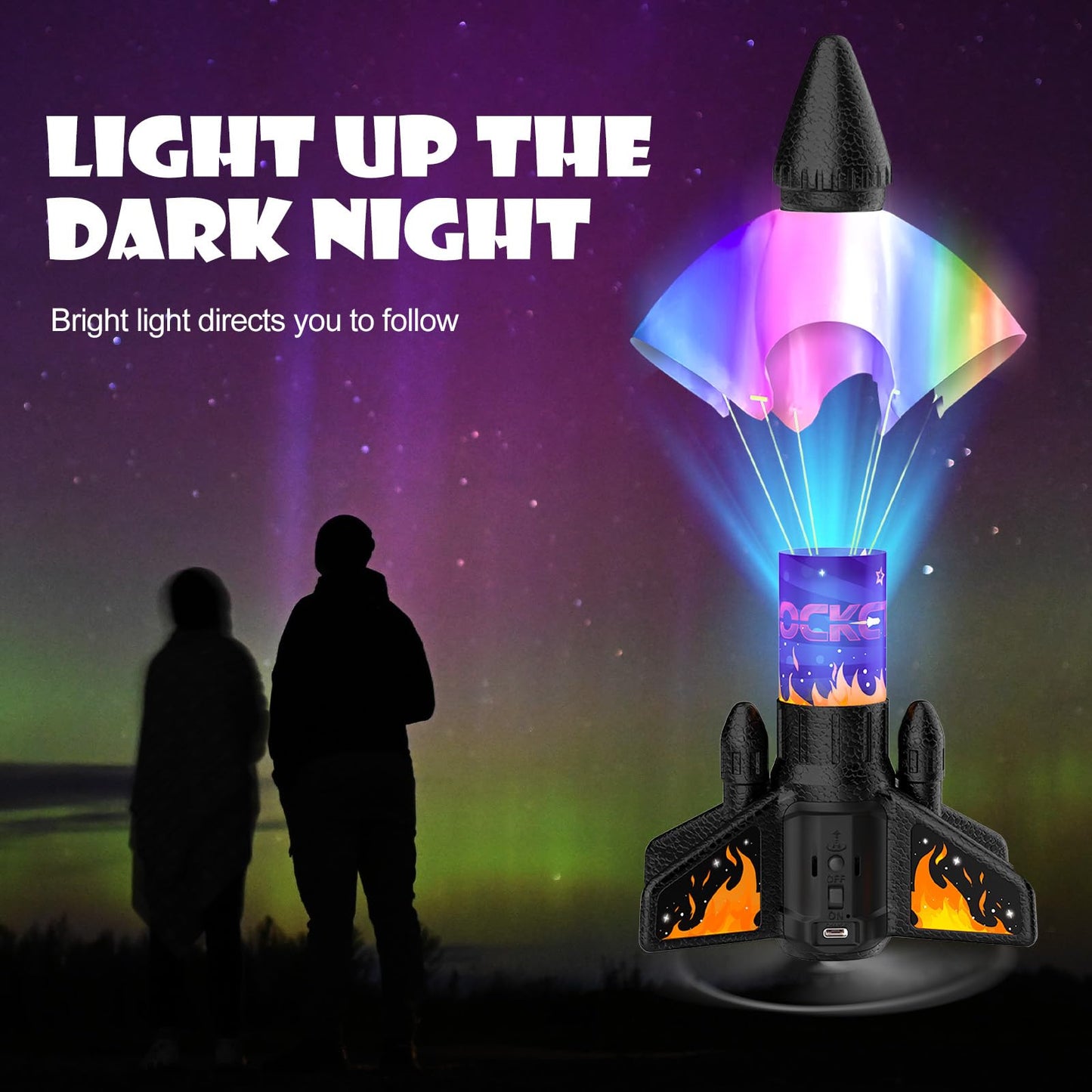 Ovaasy Rocket Launcher for Kids – 200 ft Self-Launching, LED, Parachute, Ages 8-12 (Orange)