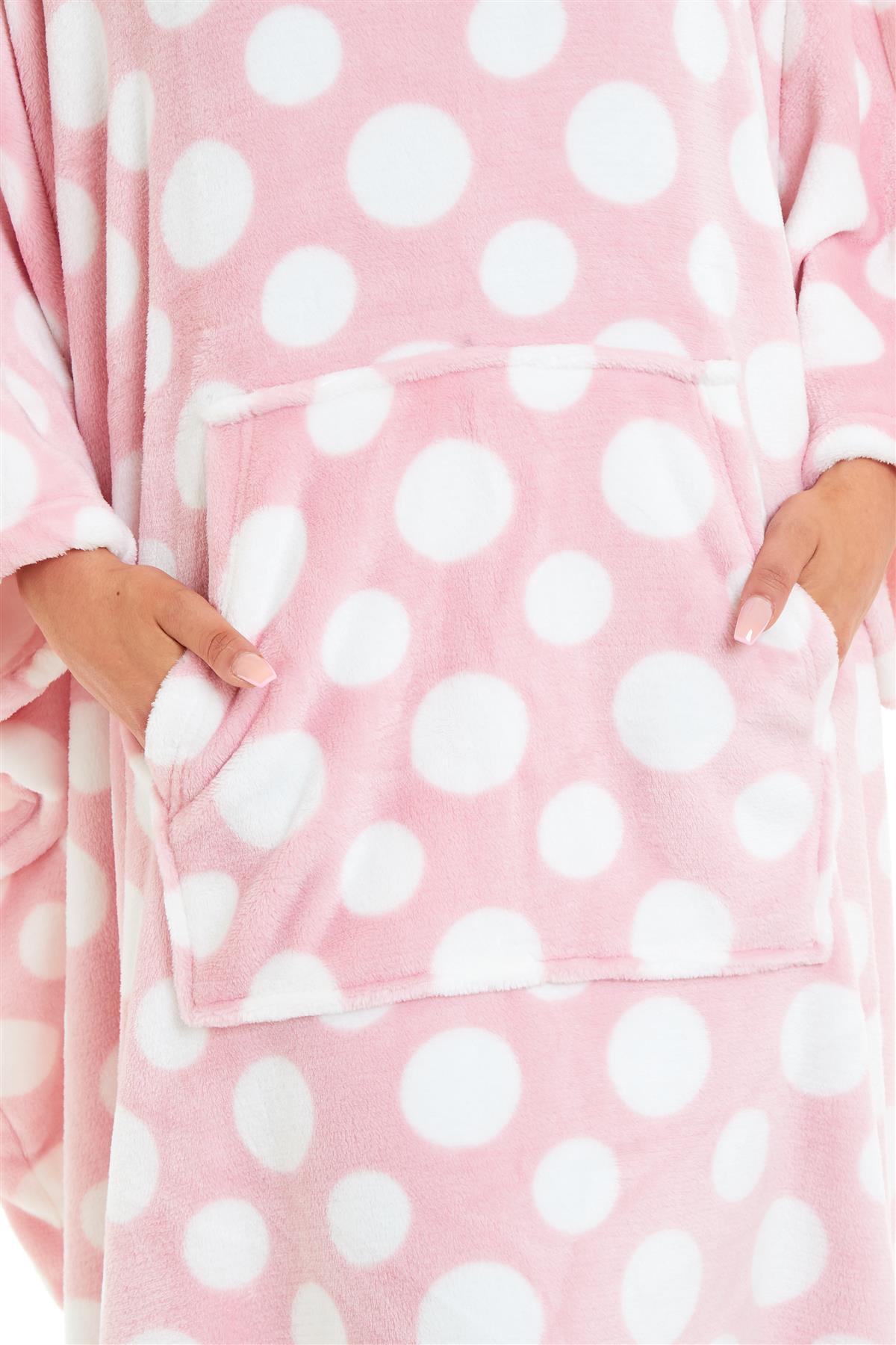 Oversized Hooded Fleece Poncho Blanket with Stars and Polka Dots Plush Wearable Blanket with Front Pocket for Adults Indoor Outdoor by Daisy Dreamer