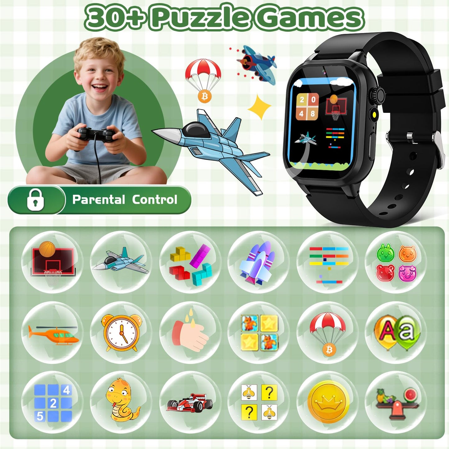 OVV Kids Game Smart Watch – 1.54-inch HD Touch, 30+ Educational Games, Camera, Pedometer, Parental Controls