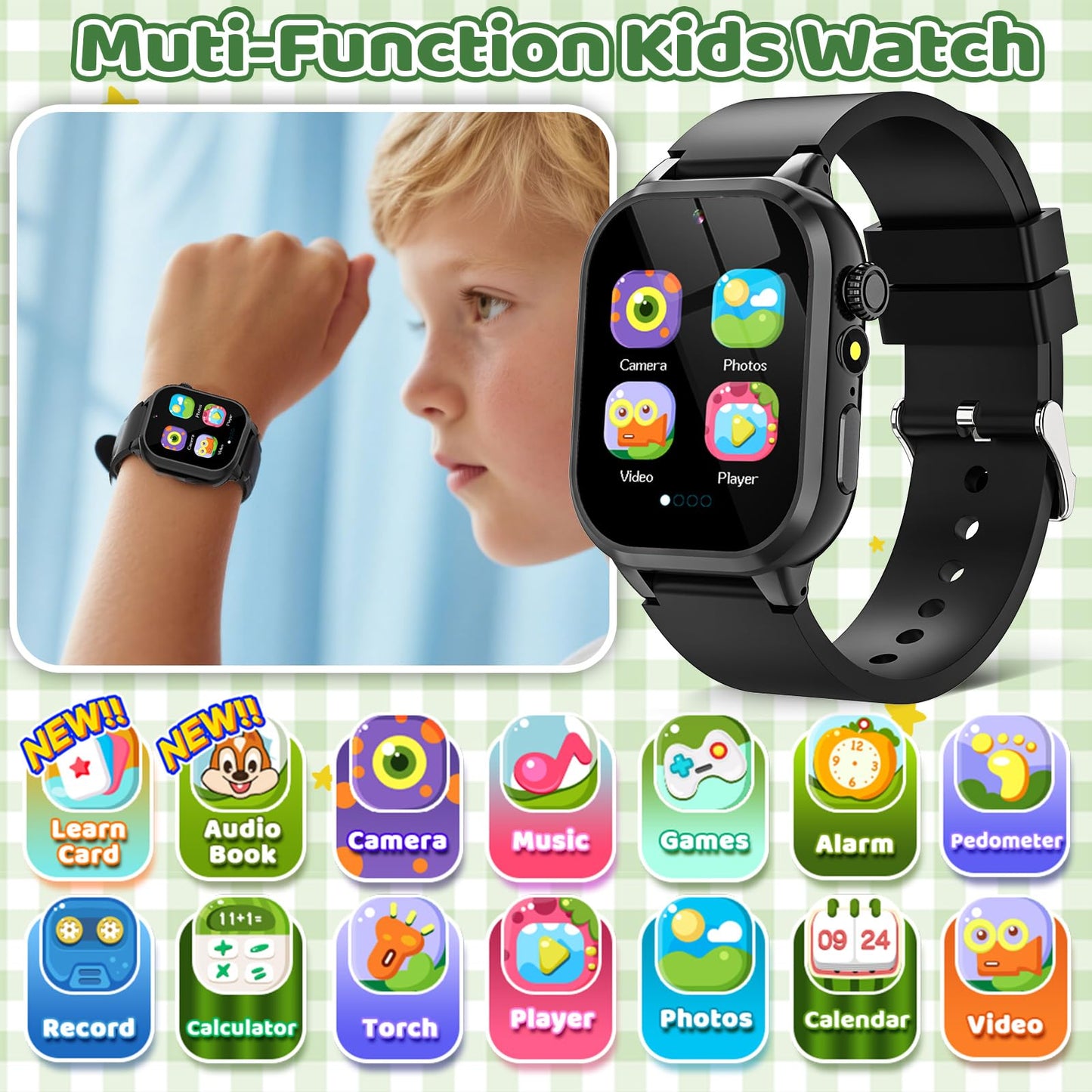 OVV Kids Game Smart Watch – 1.54-inch HD Touch, 30+ Educational Games, Camera, Pedometer, Parental Controls