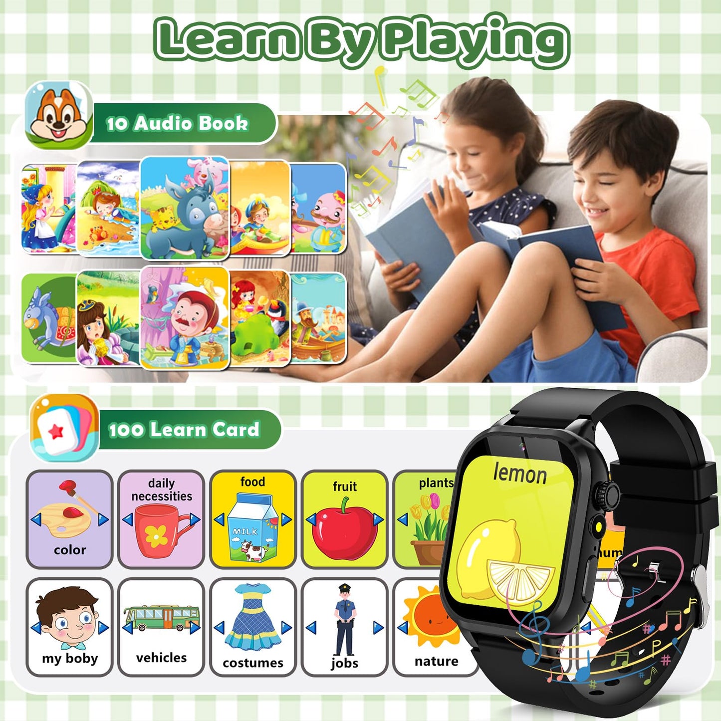 OVV Kids Game Smart Watch – 1.54-inch HD Touch, 30+ Educational Games, Camera, Pedometer, Parental Controls