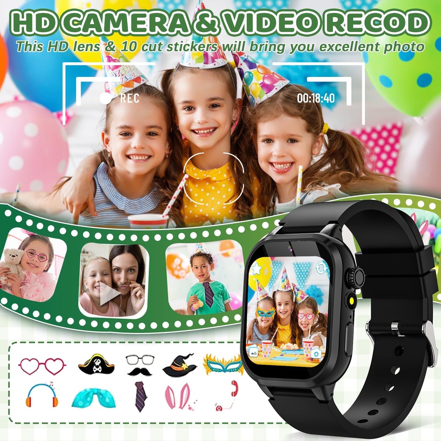 OVV Kids Game Smart Watch – 1.54-inch HD Touch, 30+ Educational Games, Camera, Pedometer, Parental Controls