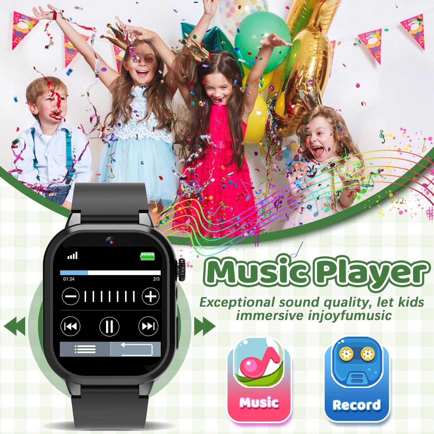 OVV Kids Game Smart Watch – 1.54-inch HD Touch, 30+ Educational Games, Camera, Pedometer, Parental Controls