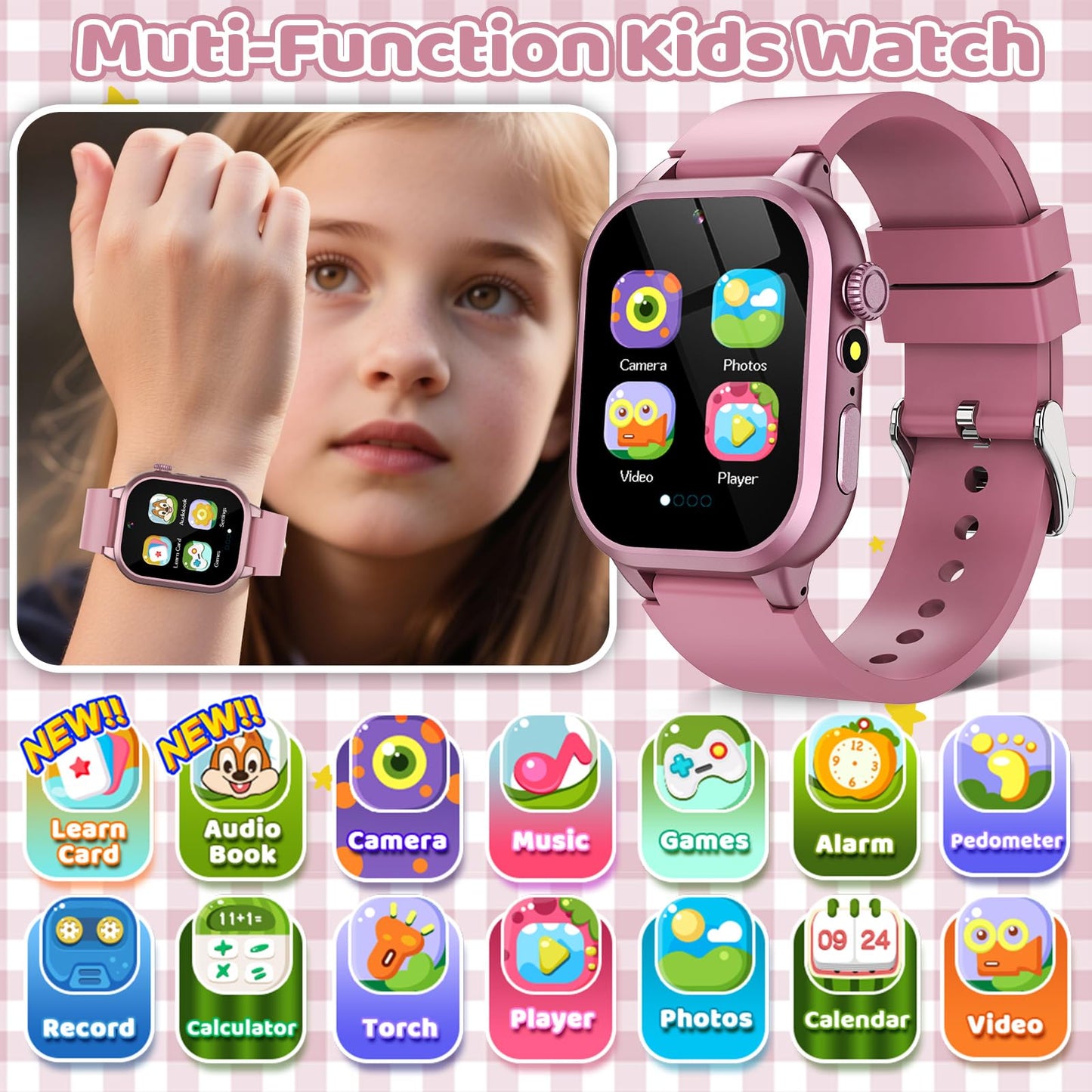 OVV Kids Game Watch – 1.54in HD Touchscreen, 30+ Educational Games, Camera & Parental Controls