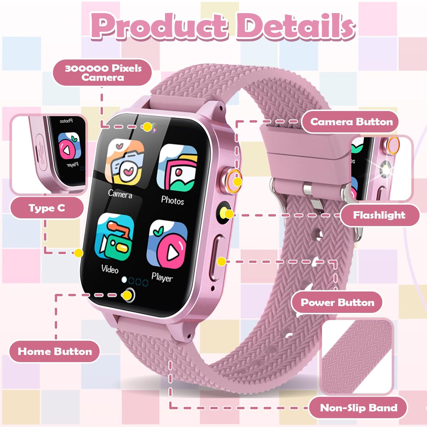 OVV Kids Smart Watch — 1.5 inch Screen, 26 Games, HD Camera, 2 Screen Protectors