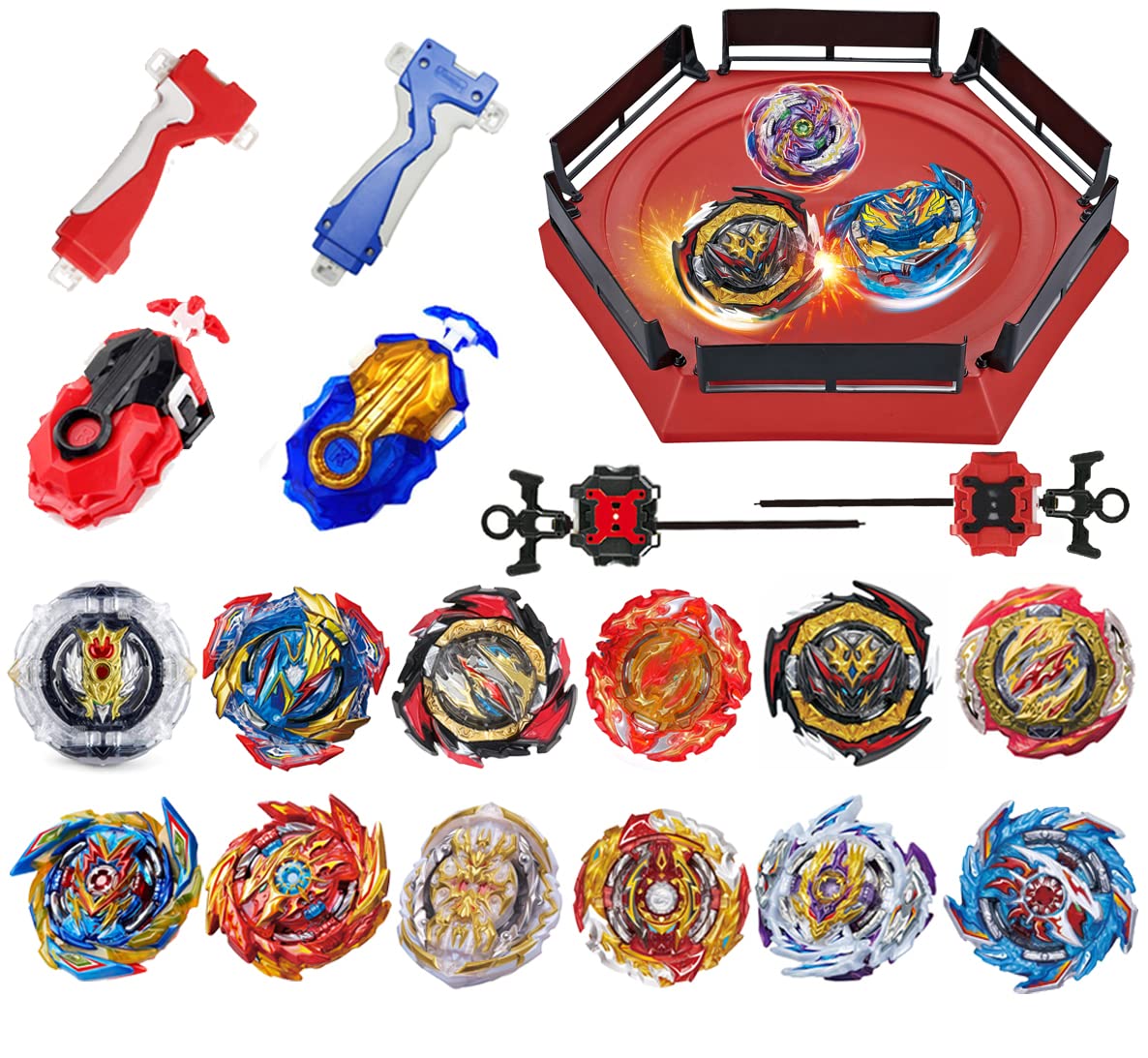 Owenkelng Bey Burst Gyro Toy Set — Arena Stadium, 12 Gyros, 4 Two-Way Launchers, 2 Handles