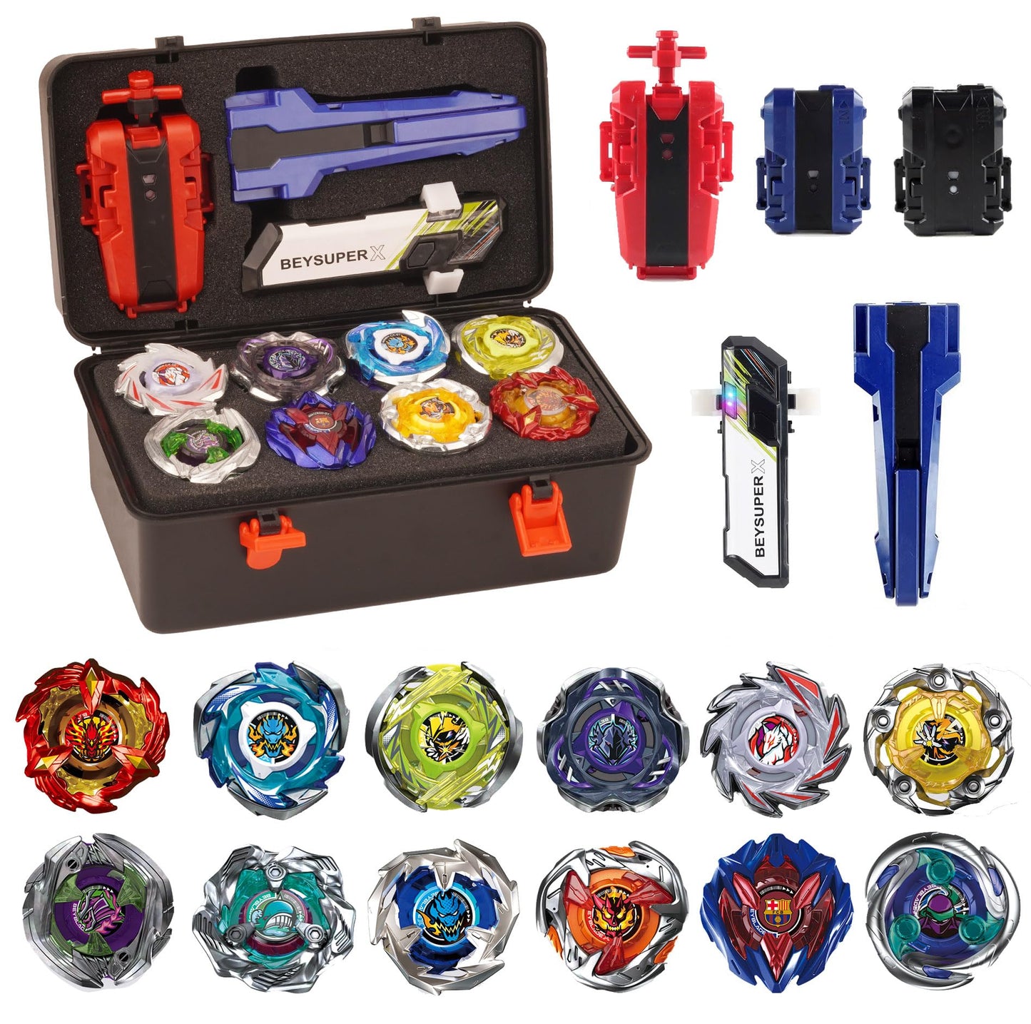 Owenkelng Battling Burst Gyro Top Toy Set – 12 Burst Tops with 3 Two-Way Launchers, Portable Battle Box