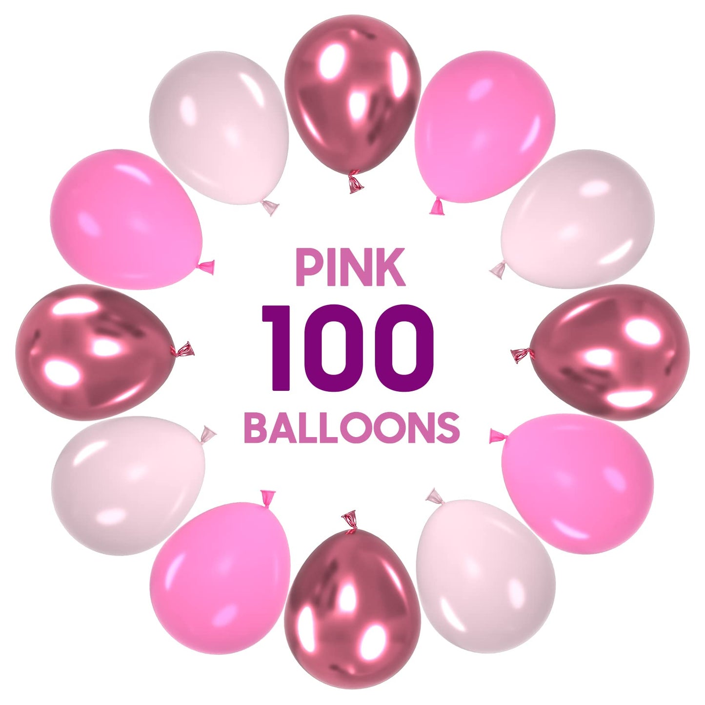 OWill Pink Balloons Set 100pcs 12in Metallic Pink for Birthday, Baby Shower, Wedding & Arch Garland