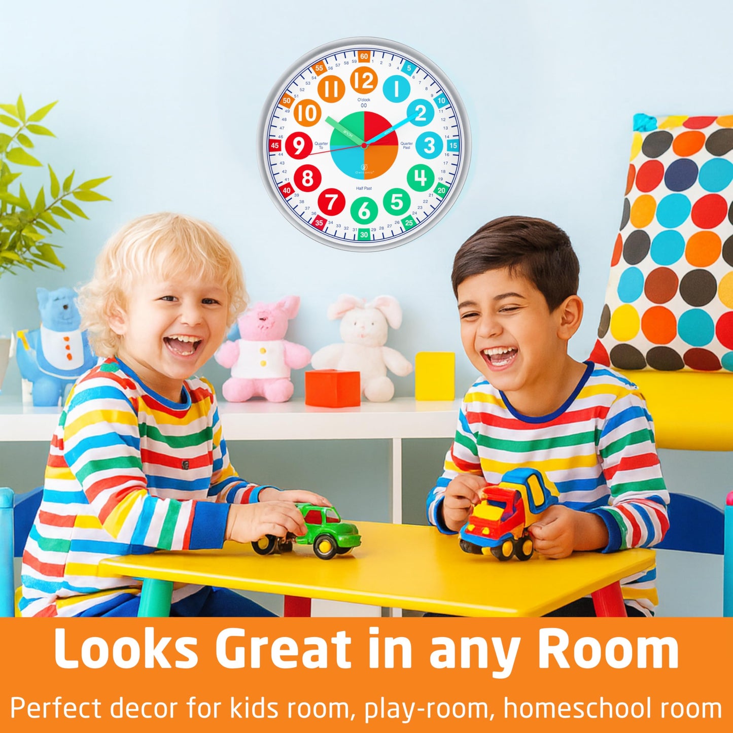 OWLCONIC Kids Clock — Silent Analog Time-Telling Clock for Home & Classroom
