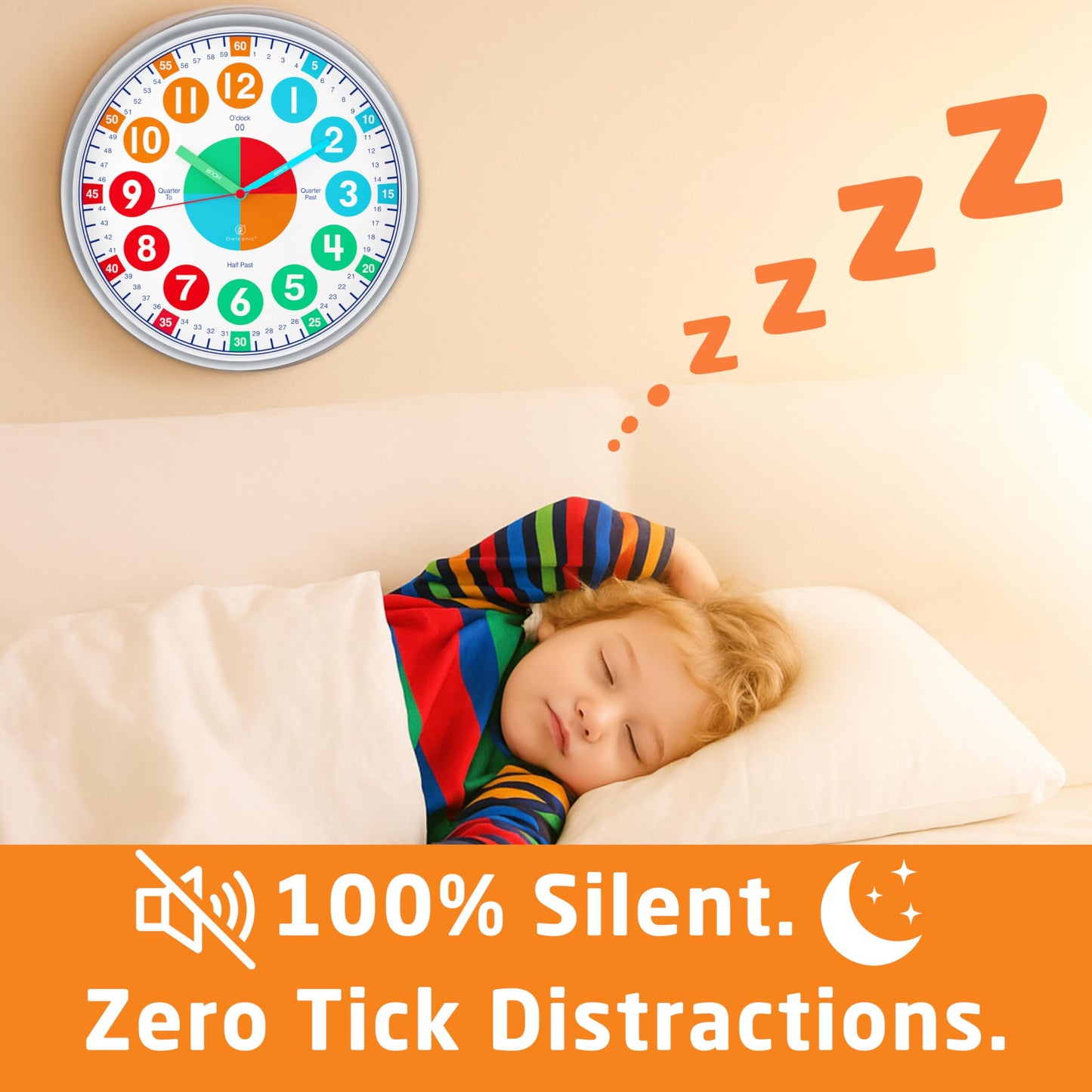 OWLCONIC Kids Clock — Silent Analog Time-Telling Clock for Home & Classroom