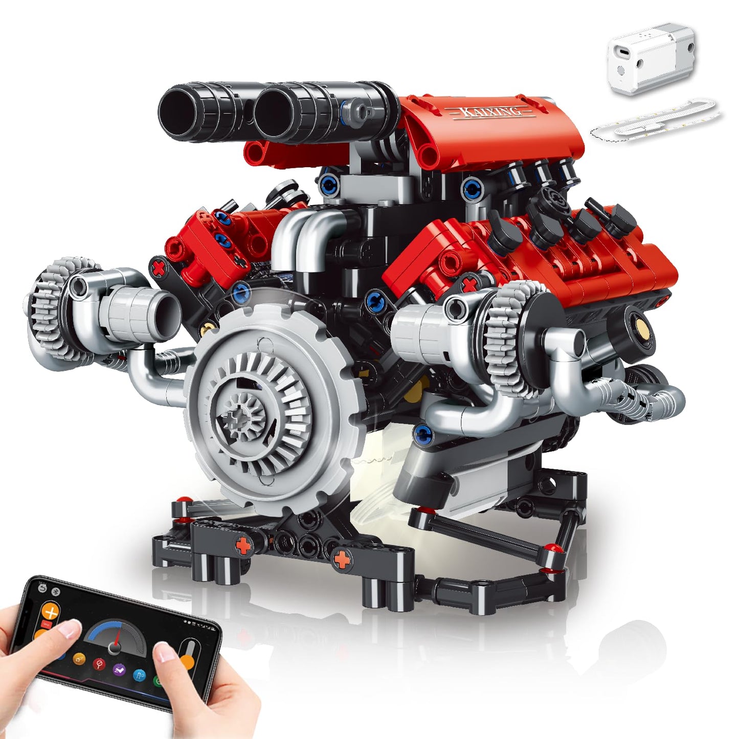 OWNONE 1 V8 Engine Model Kit – Visible 8-Cylinder Engine with LED & App Control (660 PCS)