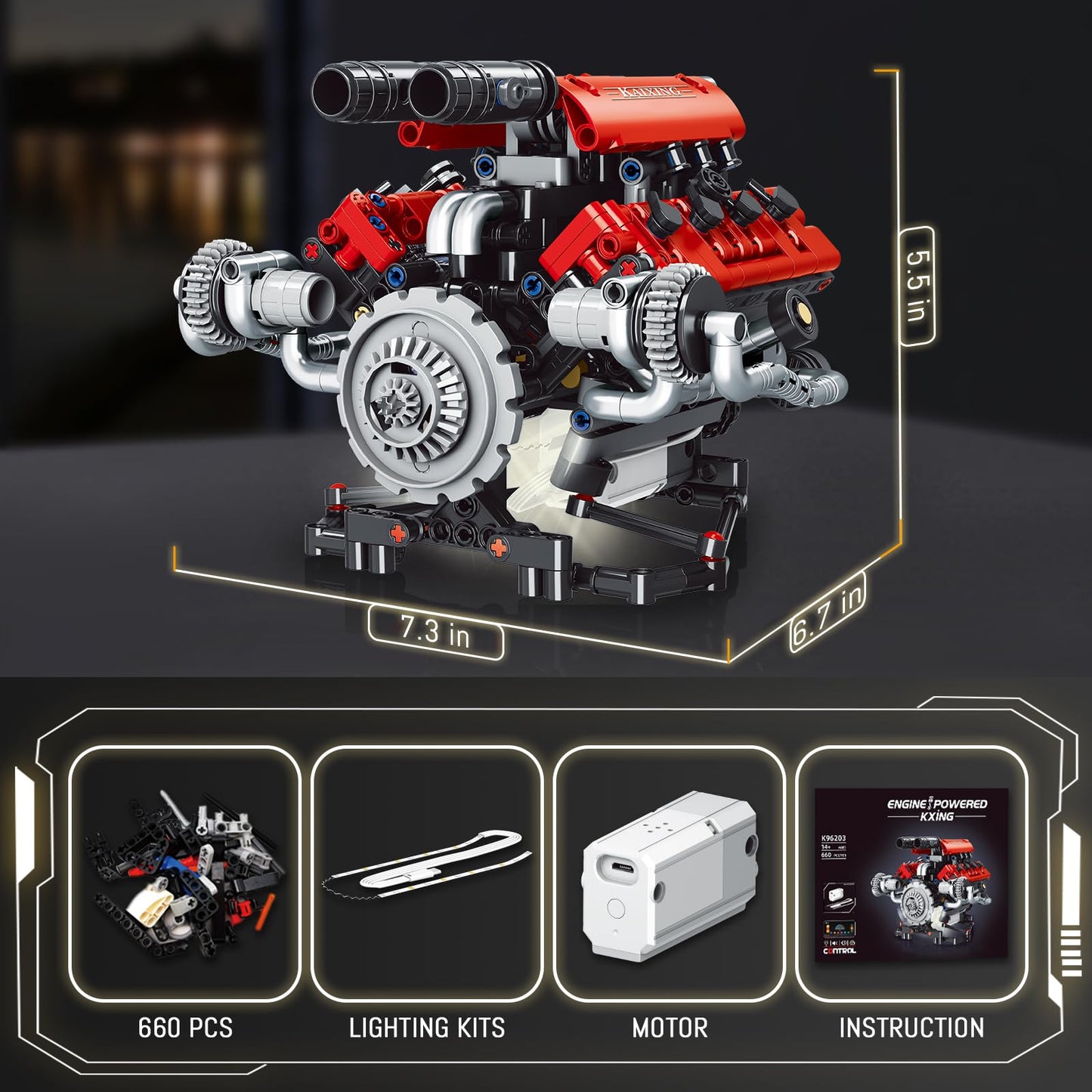 OWNONE 1 V8 Engine Model Kit – Visible 8-Cylinder Engine with LED & App Control (660 PCS)