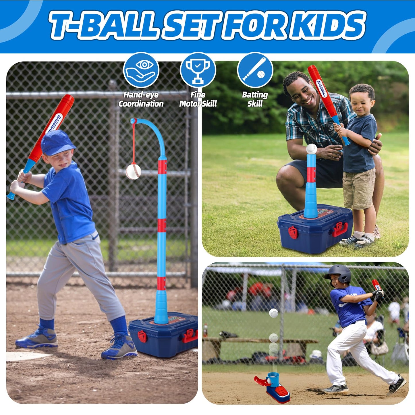 OWNONE 4-in-1 Basketball Hoop for Kids 1-5 | Adjustable Indoor Outdoor Basketball & T-Ball Set