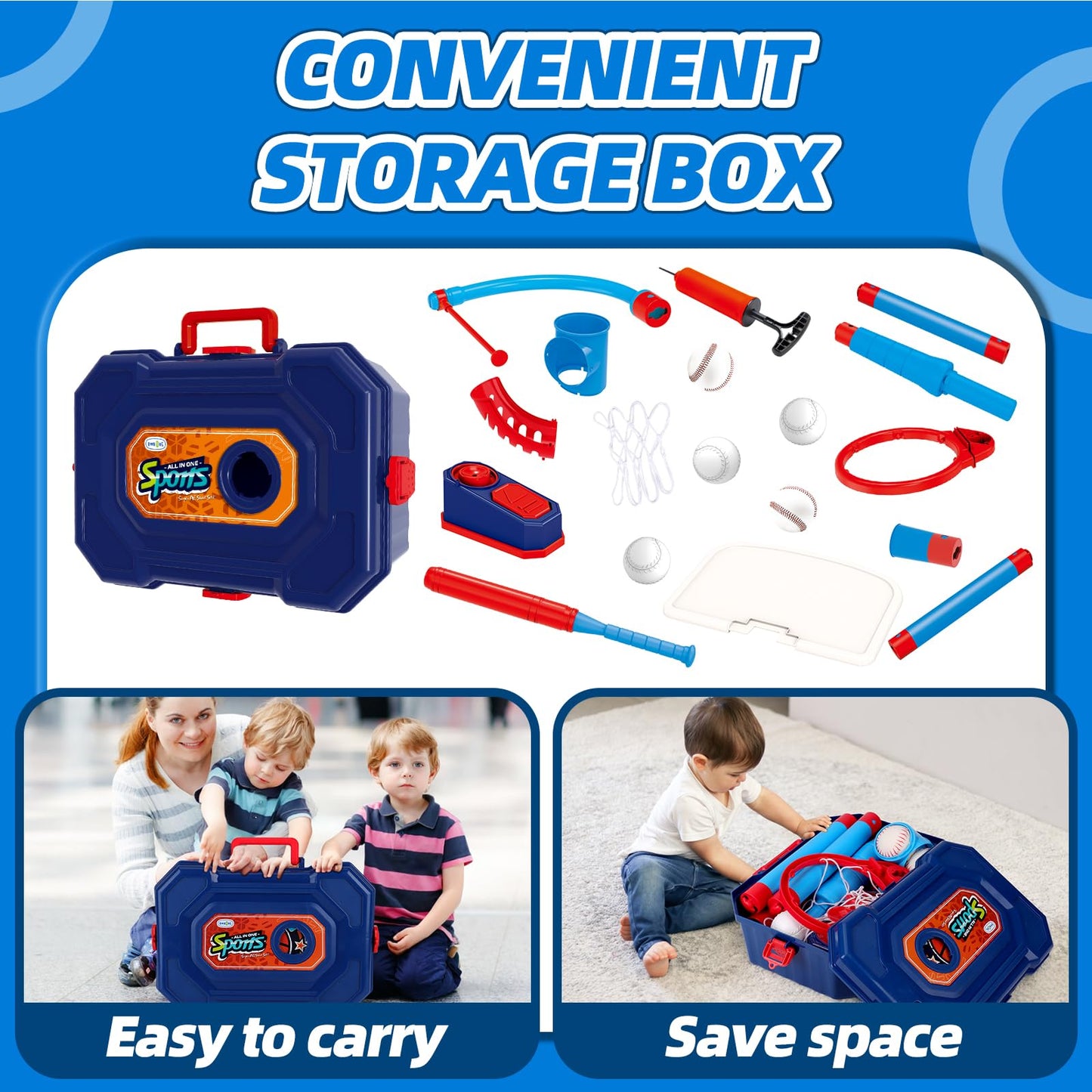OWNONE 4-in-1 Basketball Hoop for Kids 1-5 | Adjustable Indoor Outdoor Basketball & T-Ball Set