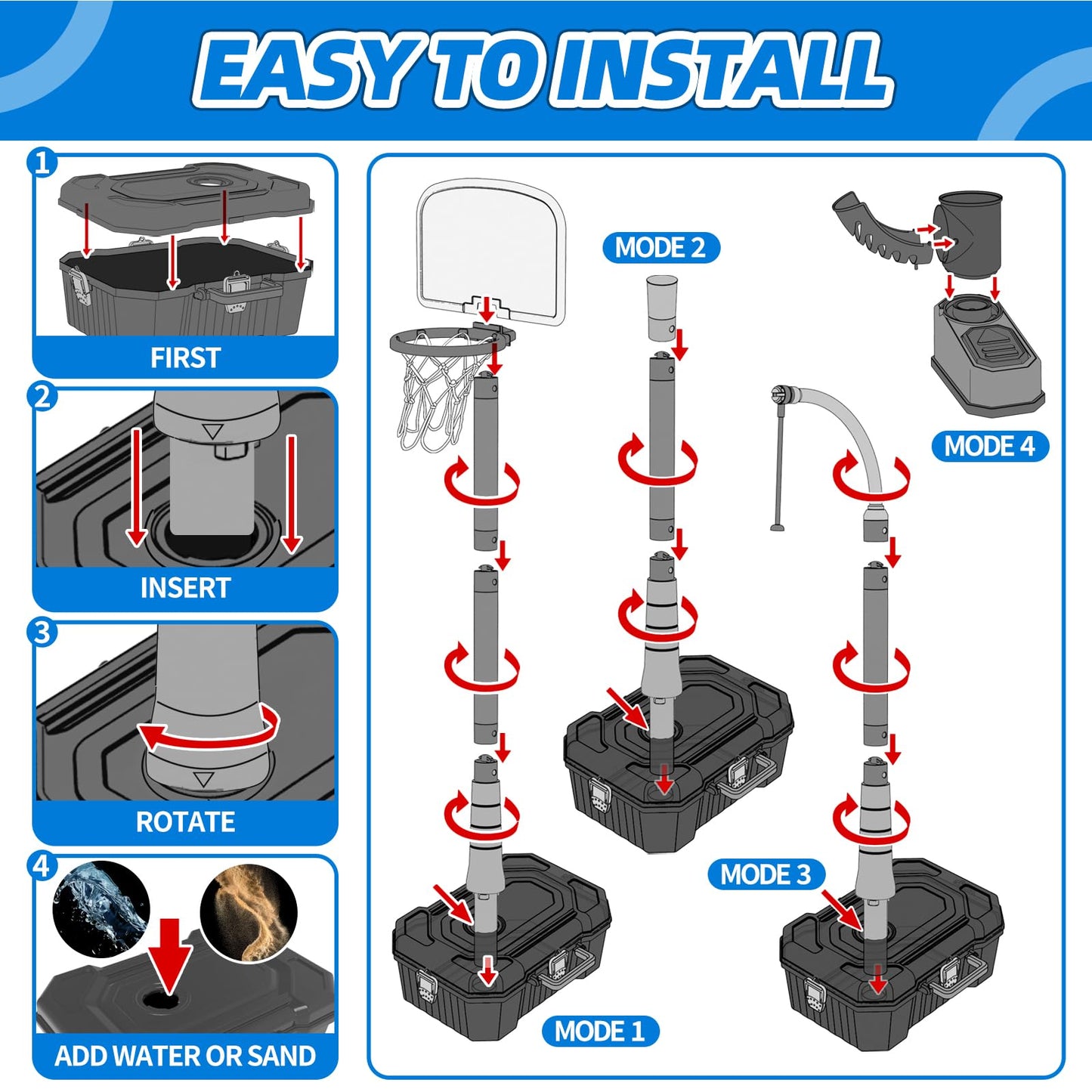 OWNONE 4-in-1 Basketball Hoop for Kids 1-5 | Adjustable Indoor Outdoor Basketball & T-Ball Set