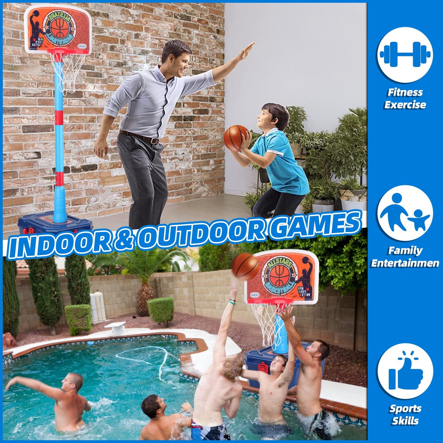 OWNONE 4-in-1 Basketball Hoop for Kids 1-5 | Adjustable Indoor Outdoor Basketball & T-Ball Set