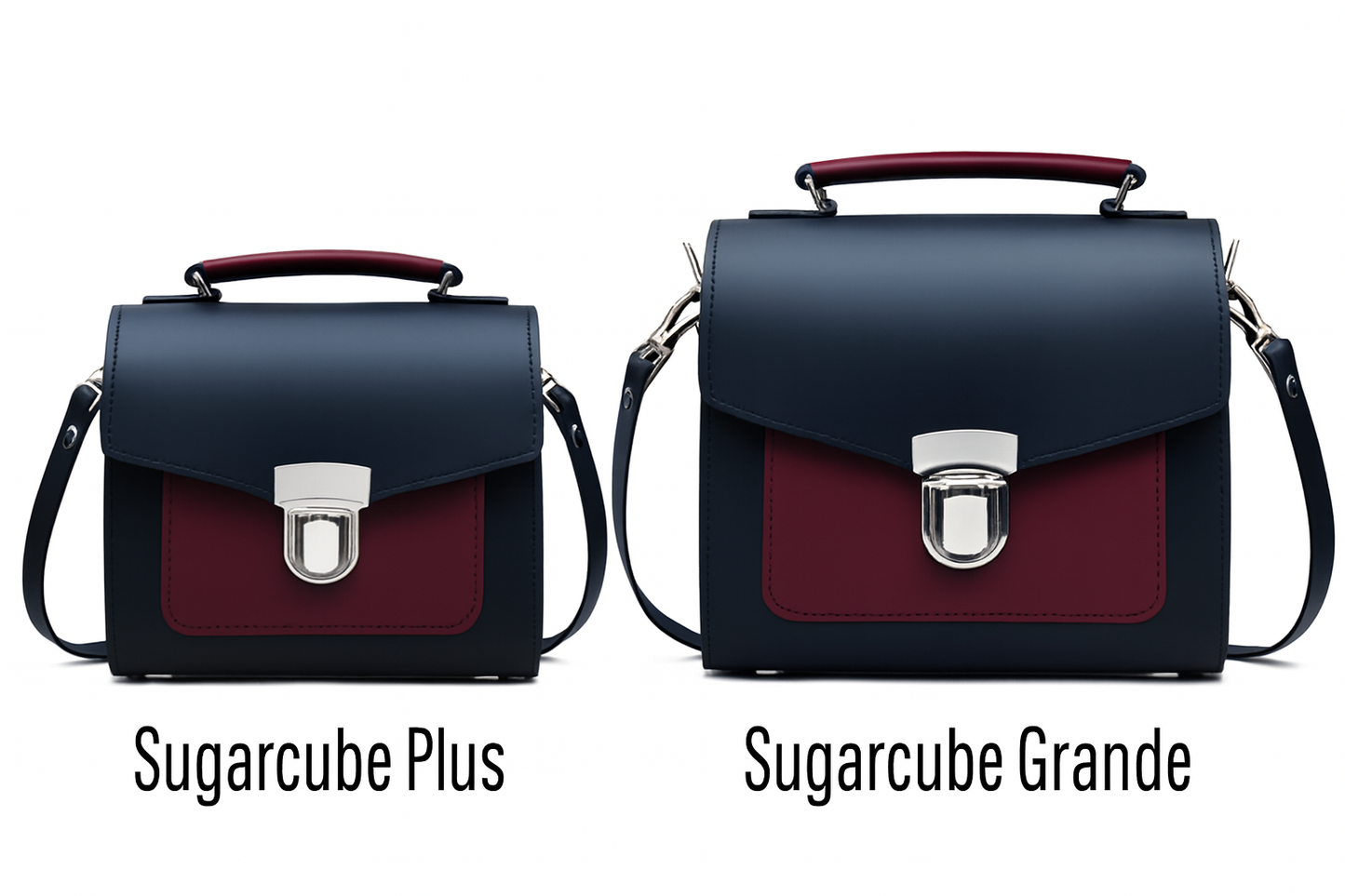 Handmade Leather Two Tone Sugarcube Handbag - Black & Oxblood
