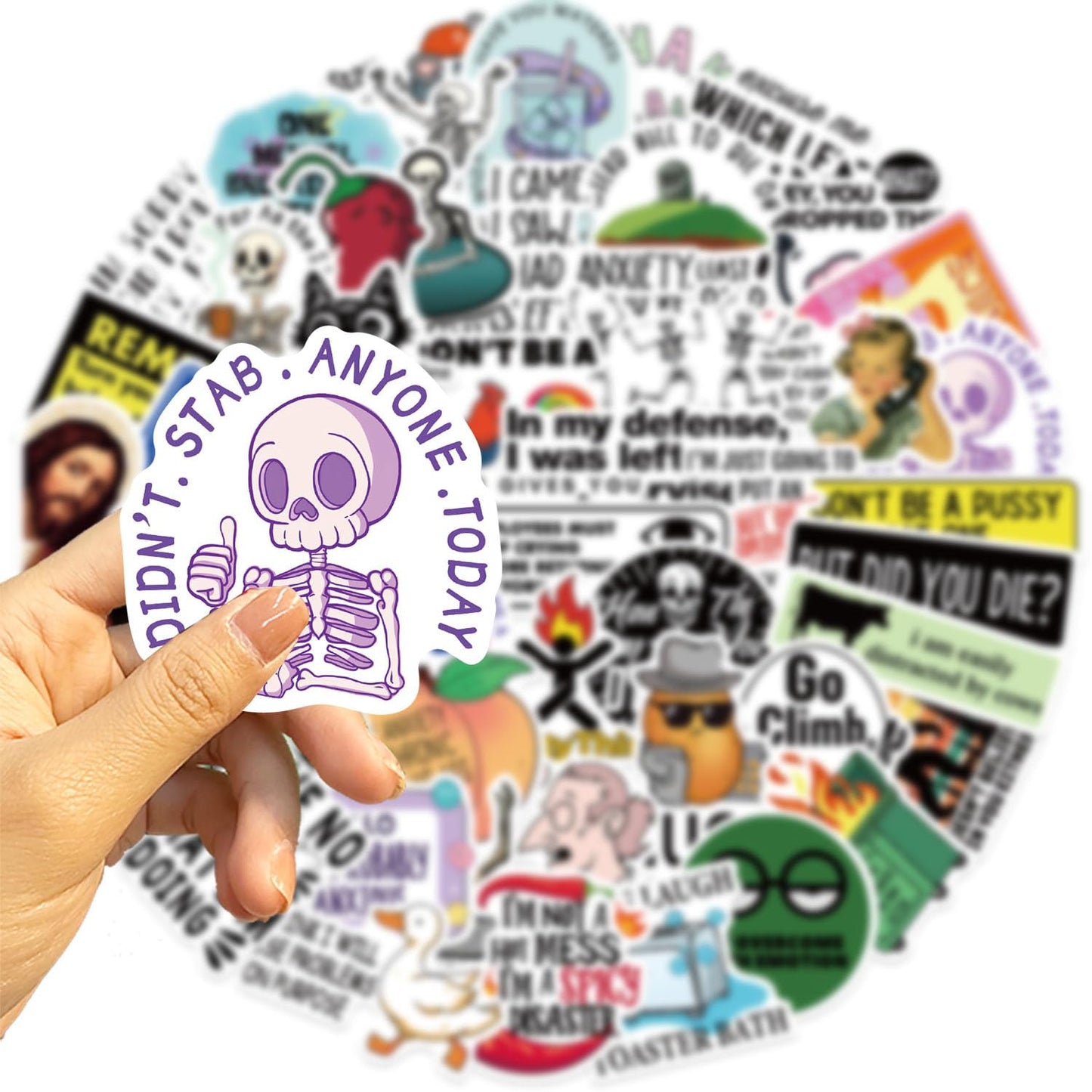 OYALAE 50Pcs Funny Adults Stickers Bulk – Waterproof Vinyl Prank Meme Decals for Laptops and Water Bottles