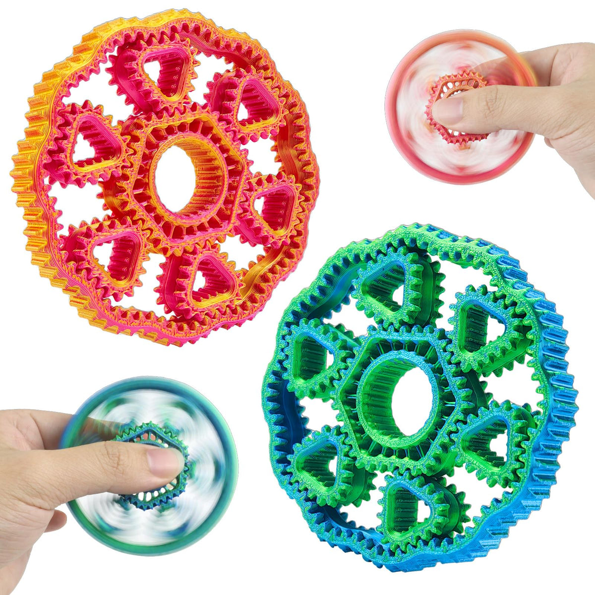 oyeftp 2-Pack Fidget Spinners - 3D Printed Gear Ring Toy for Stress Relief & Focus