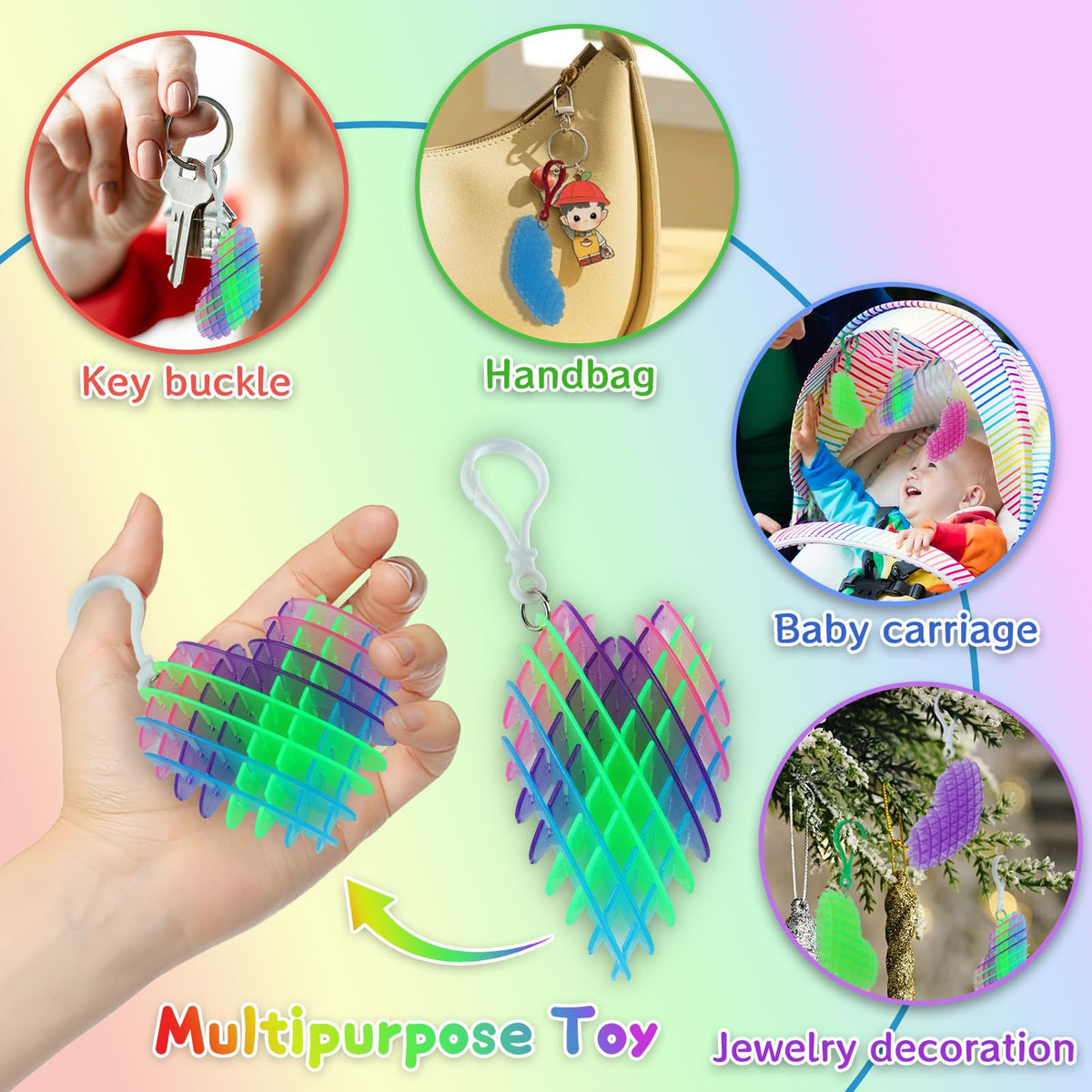 oyeftp 12Pcs Heart Fidget Toys – Valentines Day Keychains, Stress Relief & Classroom Prizes