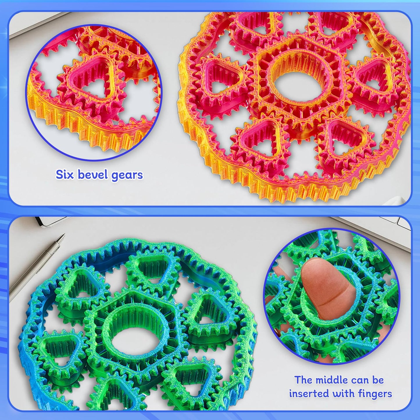 oyeftp 2-Pack Fidget Spinners - 3D Printed Gear Ring Toy for Stress Relief & Focus
