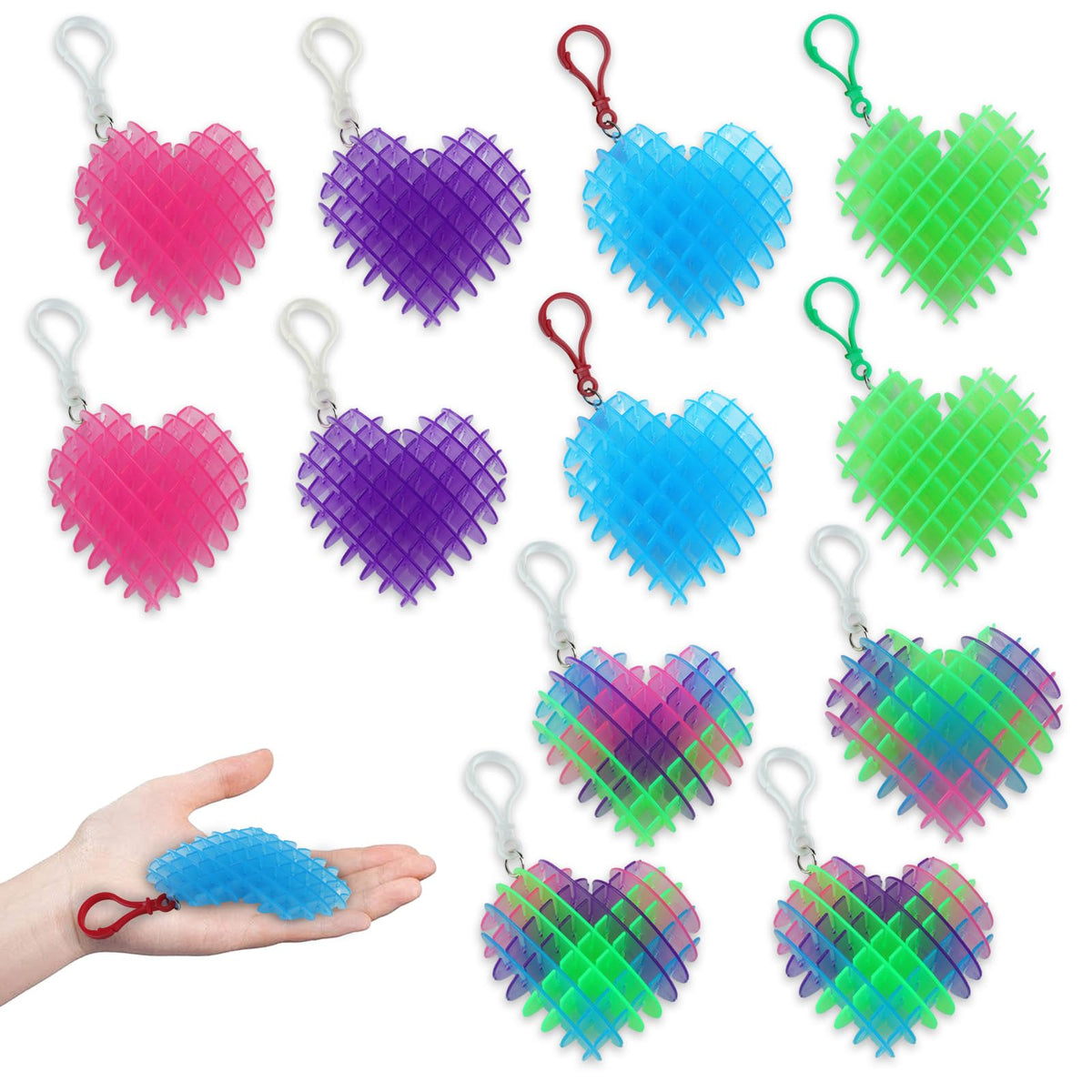 oyeftp 12Pcs Heart Fidget Toys – Valentines Day Keychains, Stress Relief & Classroom Prizes