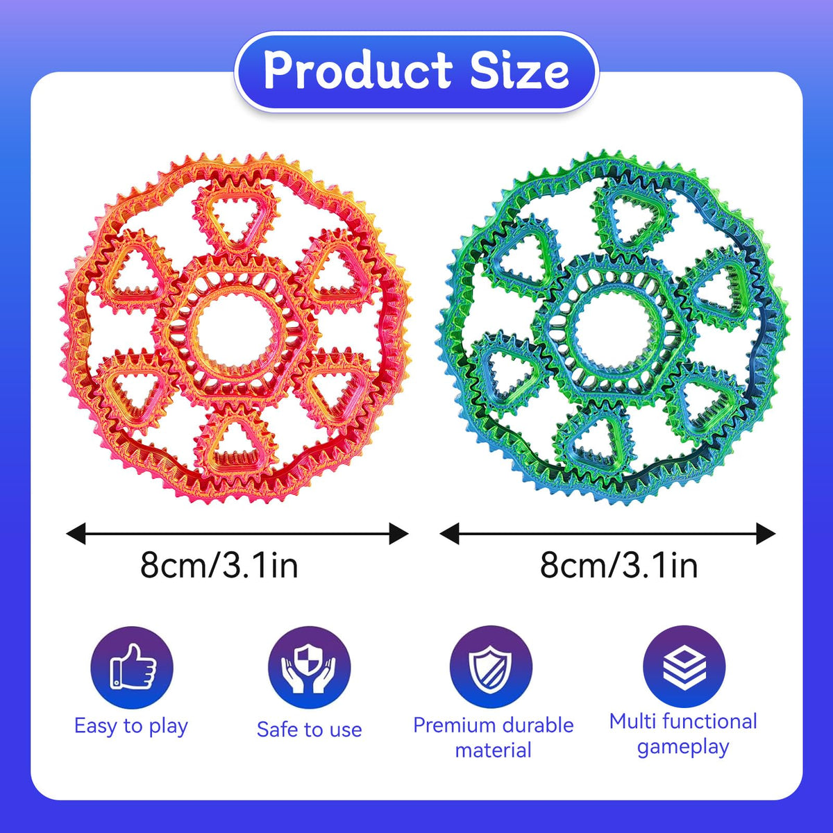 oyeftp 2-Pack Fidget Spinners - 3D Printed Gear Ring Toy for Stress Relief & Focus