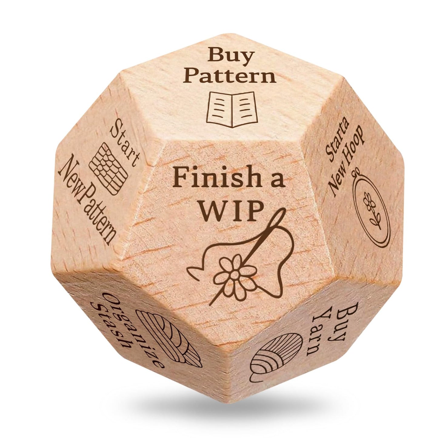 Oyeftp Quilter's Dice – Handmade Wooden Quilting Decision Dice with 12 Engraved Tasks