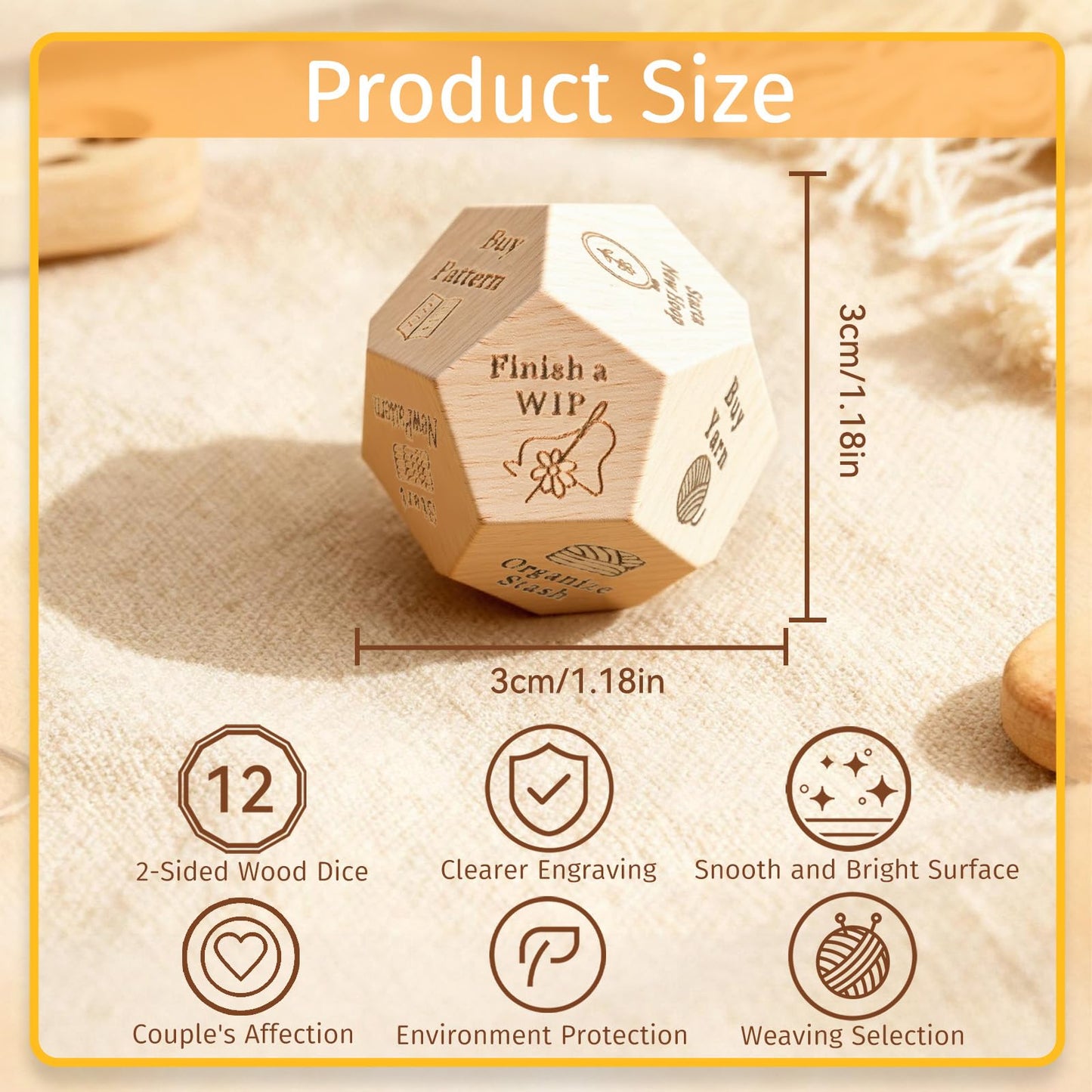 Oyeftp Quilter's Dice – Handmade Wooden Quilting Decision Dice with 12 Engraved Tasks
