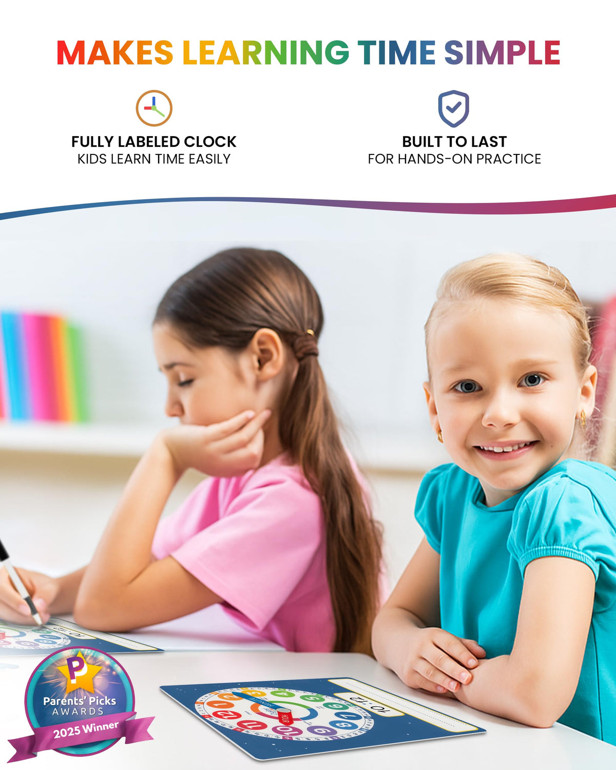 Oyster&Pop 3 Pack Dry Erase Learning Clocks – Large Magnetic Clock + 2 Student Clocks + E-Book