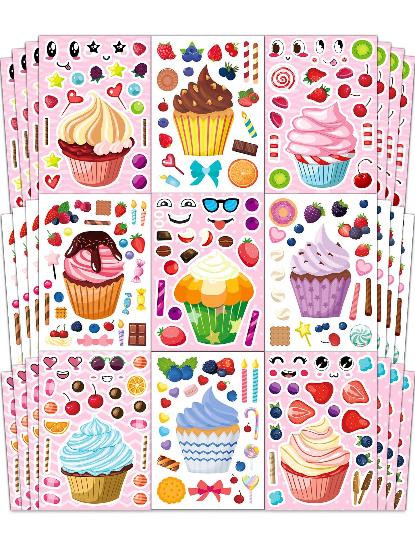 Ozepao 36 Pcs Cupcake Sticker Sheets | Mix & Match Ice Cream Desserts for Toddlers & Kids (2-8) | Party Favors & Crafts
