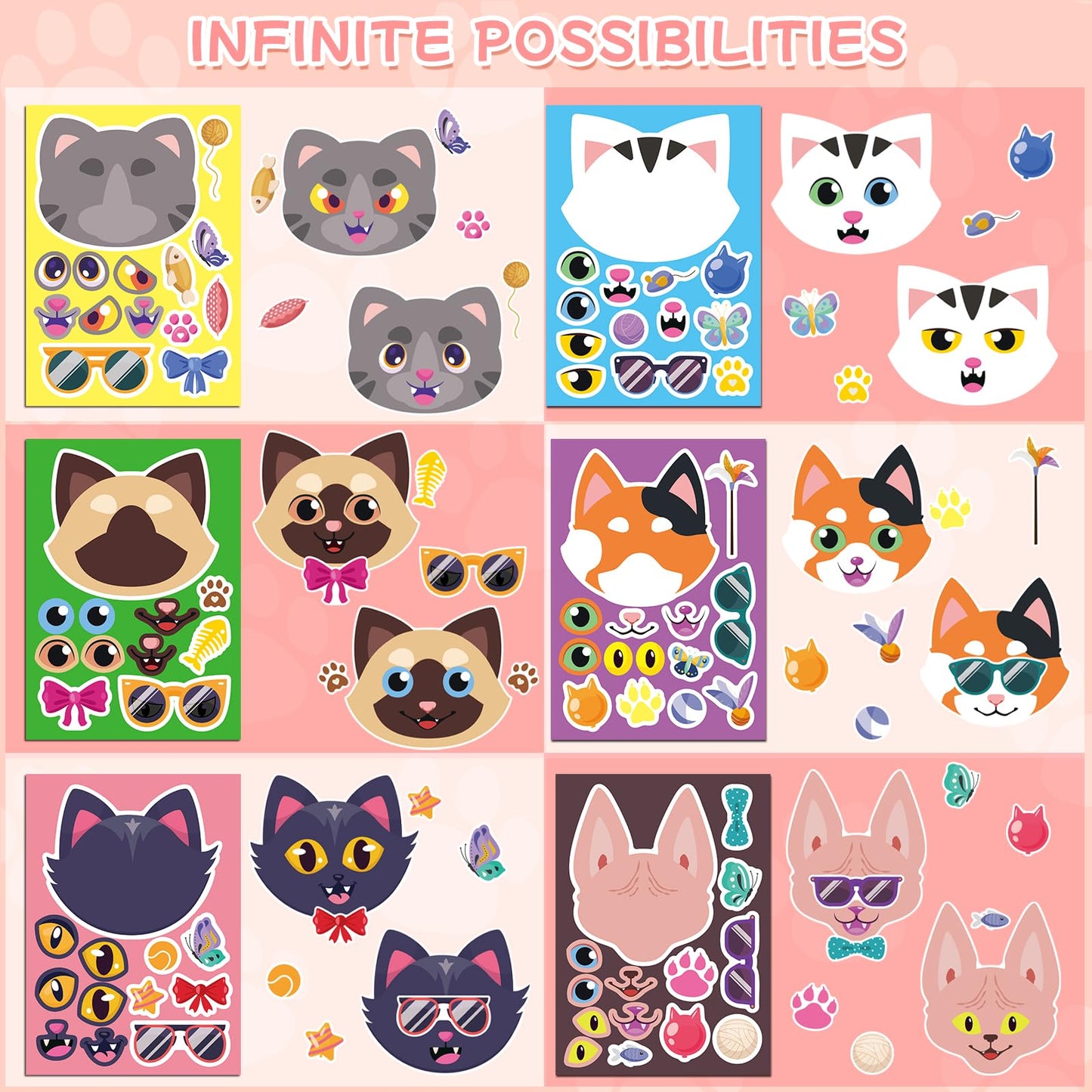 Ozepao 24 Sheets Cat Stickers Pack | Create Cat Faces & Party Crafts