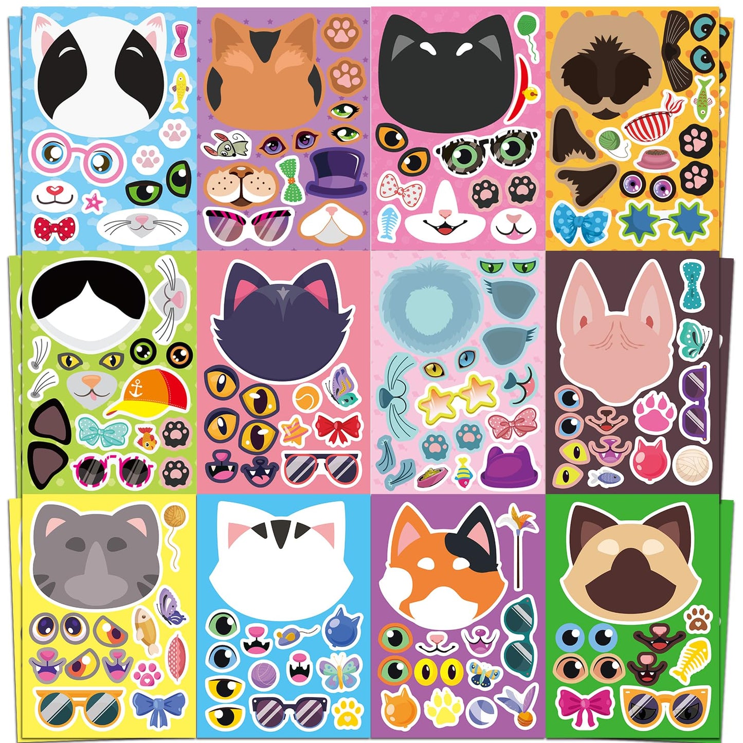 Ozepao 24 Sheets Cat Stickers Pack | Create Cat Faces & Party Crafts