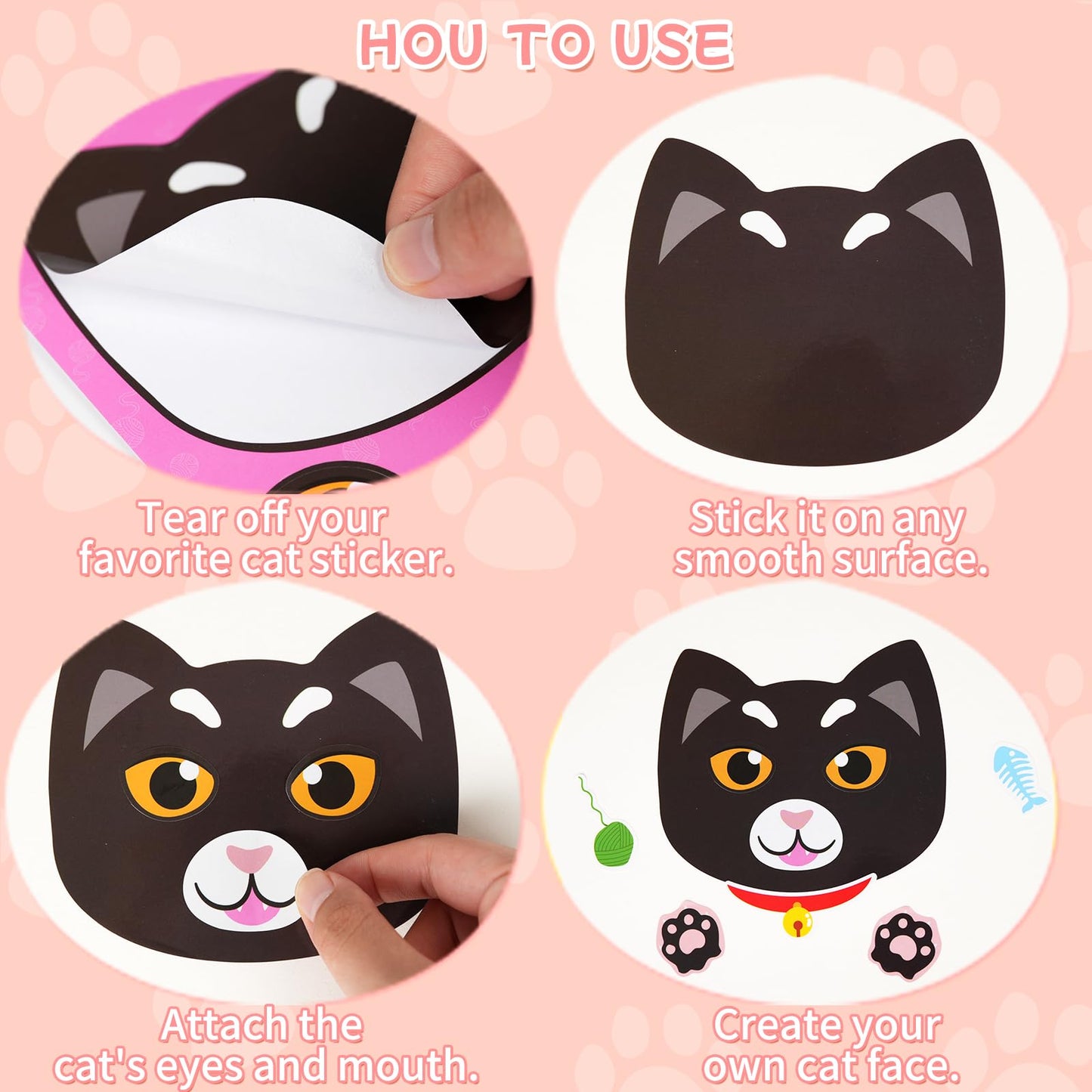 Ozepao 24 Sheets Cat Stickers Pack | Create Cat Faces & Party Crafts