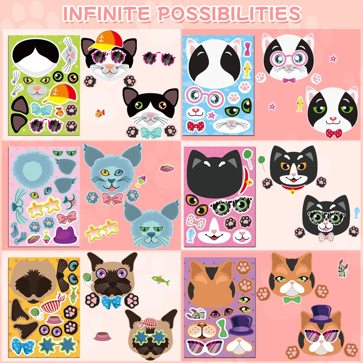 Ozepao 24 Sheets Cat Stickers Pack | Create Cat Faces & Party Crafts