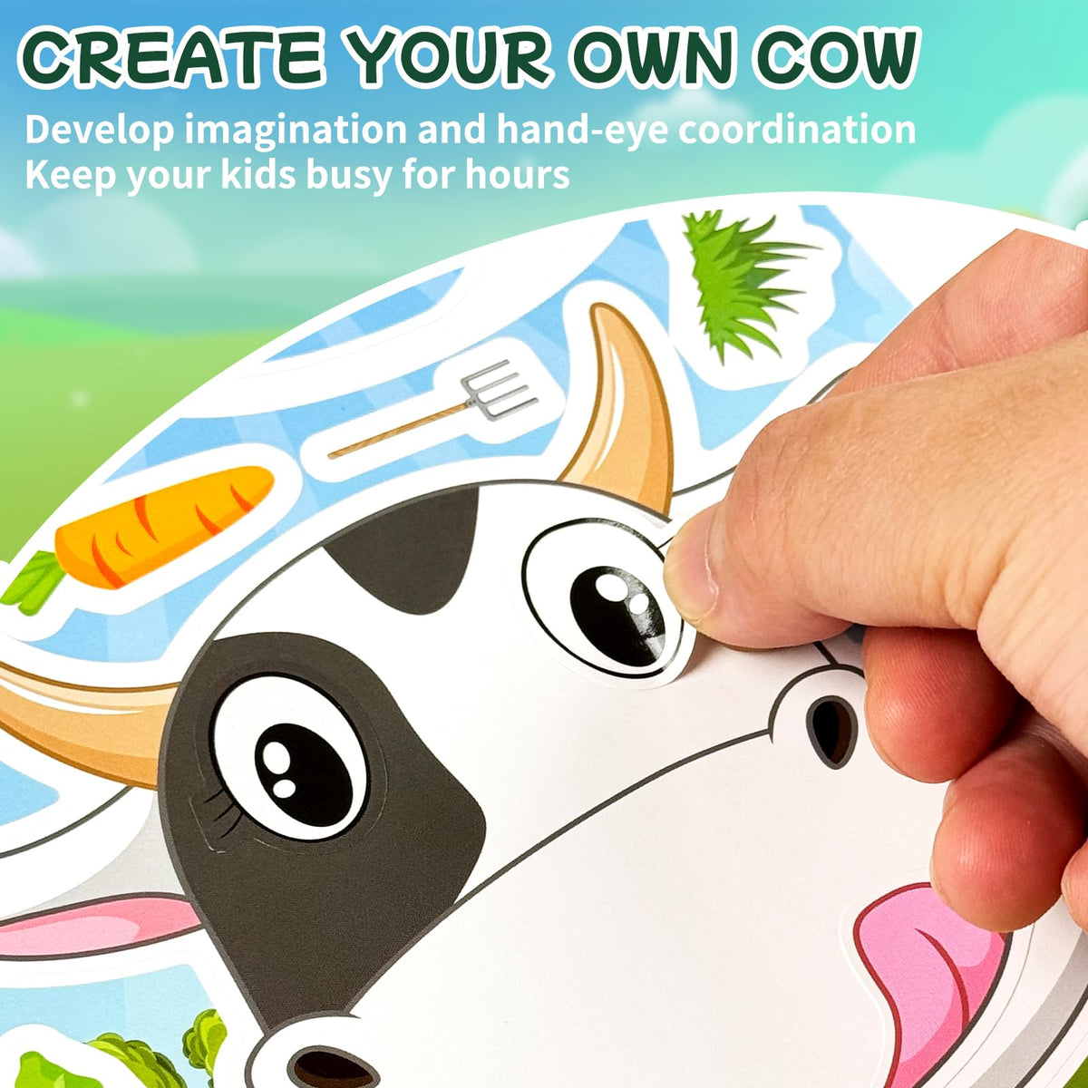 Ozepao Cow Stickers 24 Pcs - Make-A-Face Mix and Match Sheets for Kids | Party Favors & Crafts