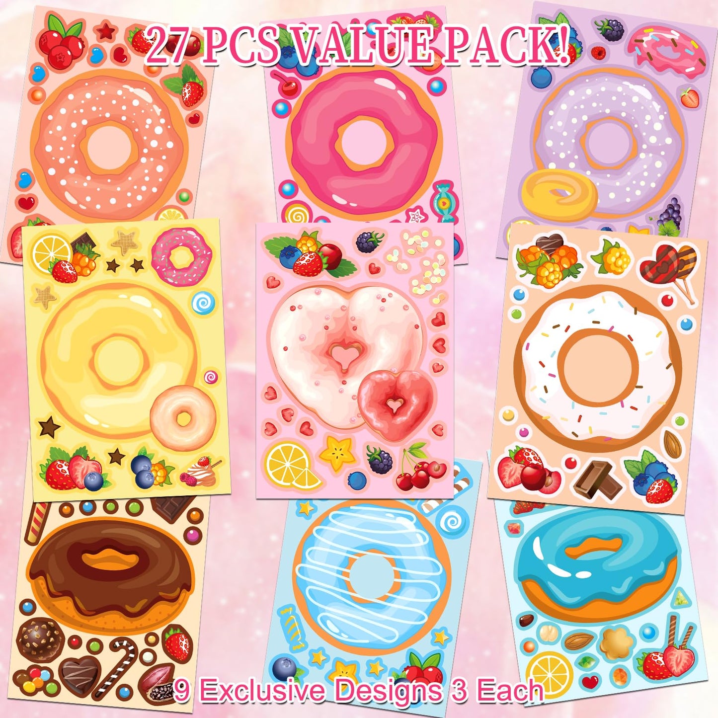Ozepao 27 Donut Sticker Sheets for Kids – Face Designs for Party & Craft