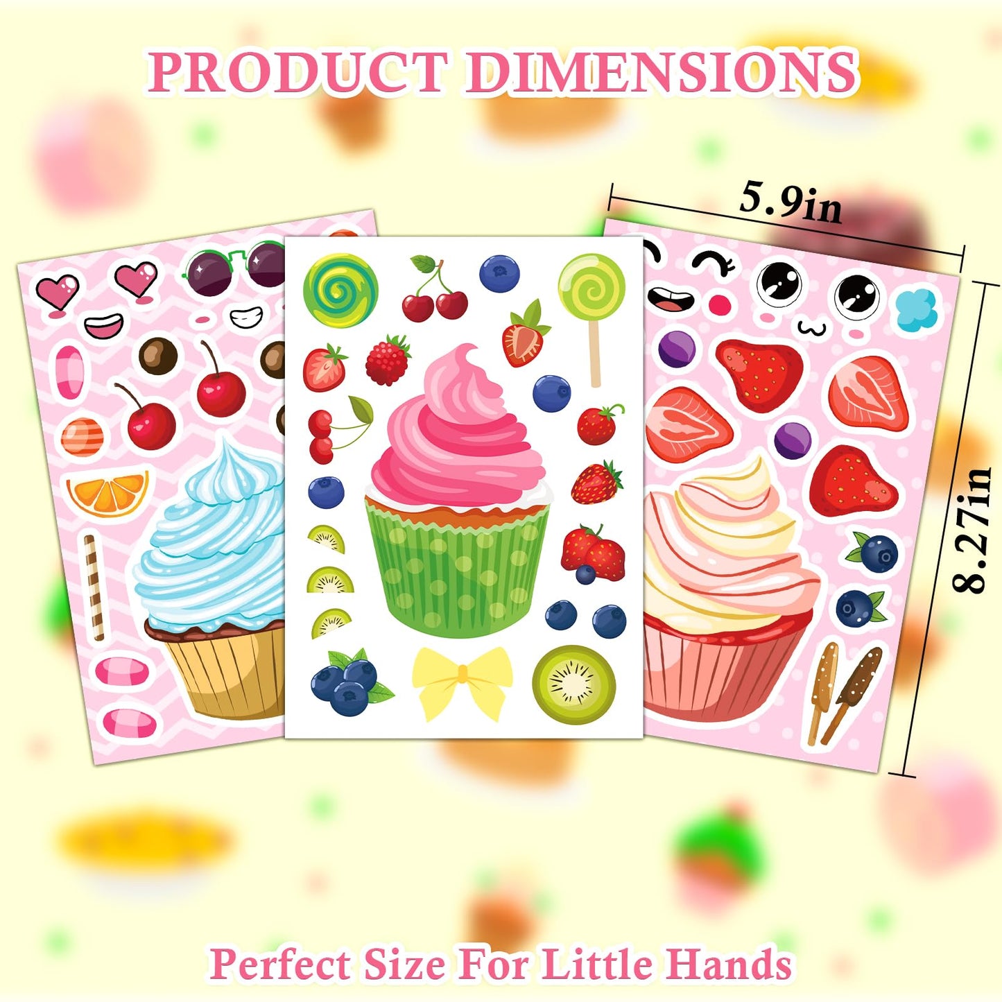 Ozepao 36 Pcs Cupcake Sticker Sheets | Mix & Match Ice Cream Desserts for Toddlers & Kids (2-8) | Party Favors & Crafts
