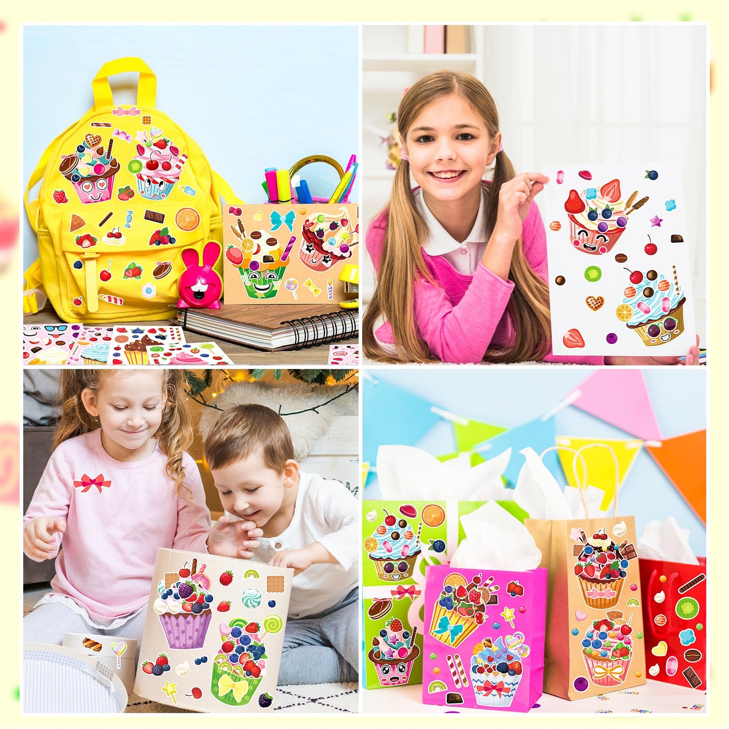 Ozepao 36 Pcs Cupcake Sticker Sheets | Mix & Match Ice Cream Desserts for Toddlers & Kids (2-8) | Party Favors & Crafts