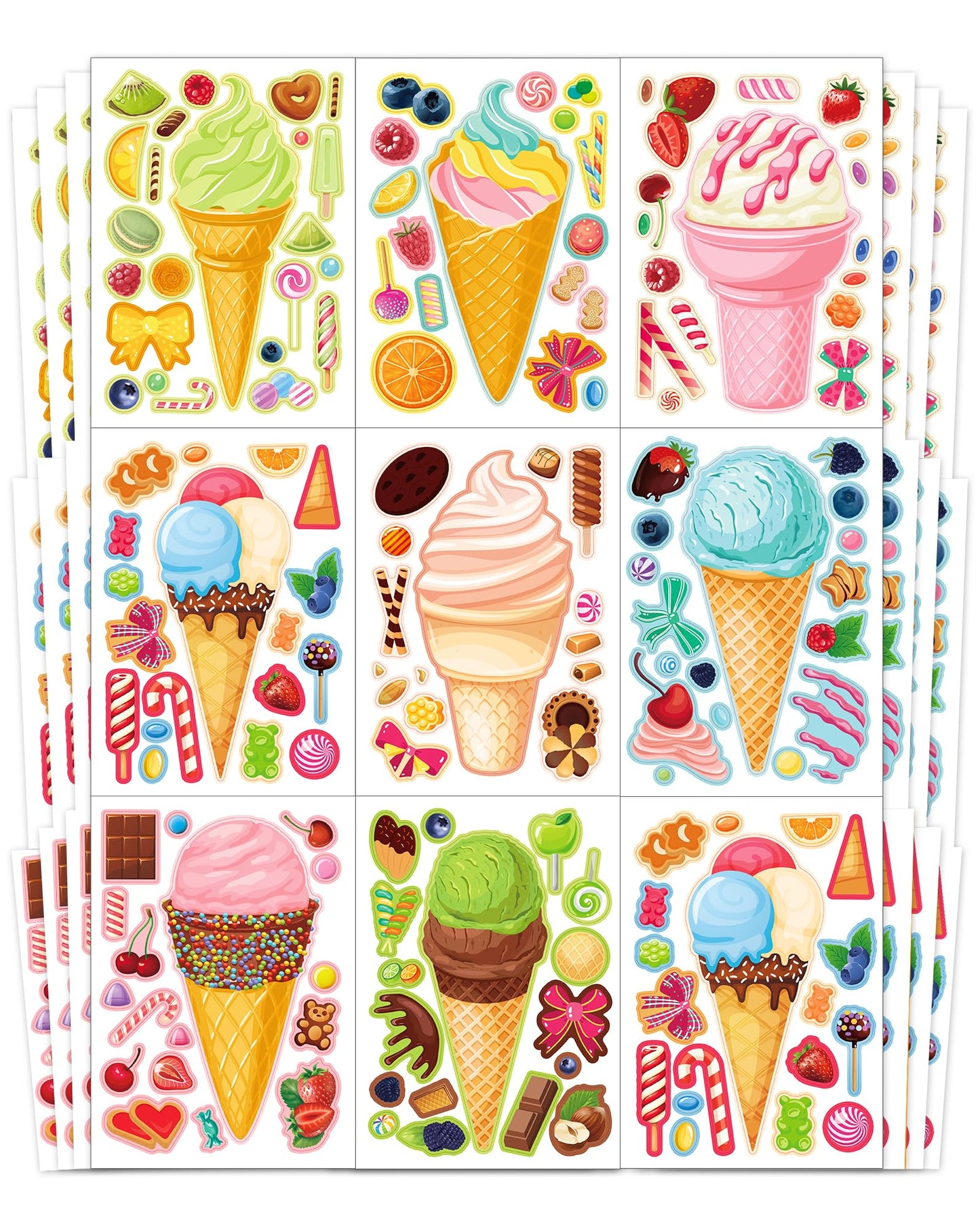 Ozepao 32 Sheets Ice Cream Stickers for Kids | Make a Face Party Decorations & Favors