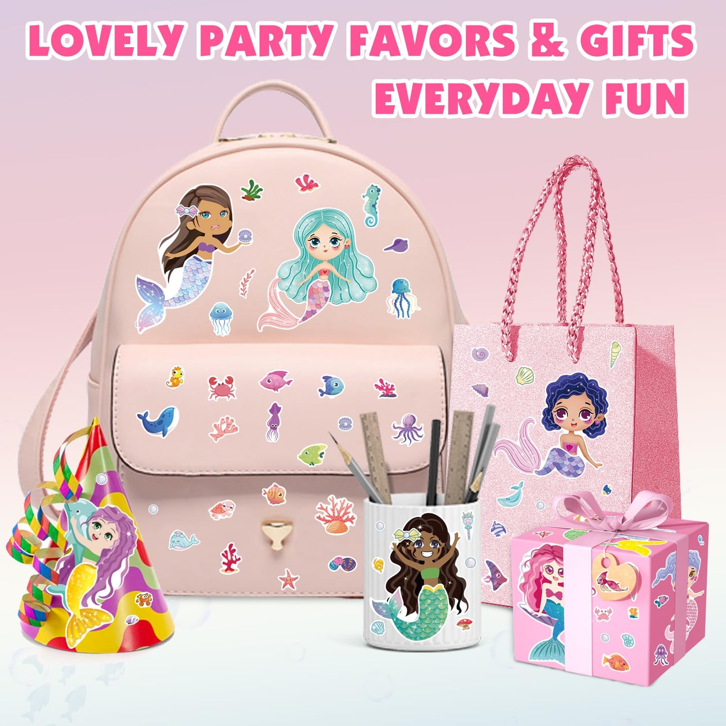 Ozepao 48 Pcs Mermaid Sticker Sheets – Mix & Match Party Favors & Birthday Decor | 16 Designs (3 Each)