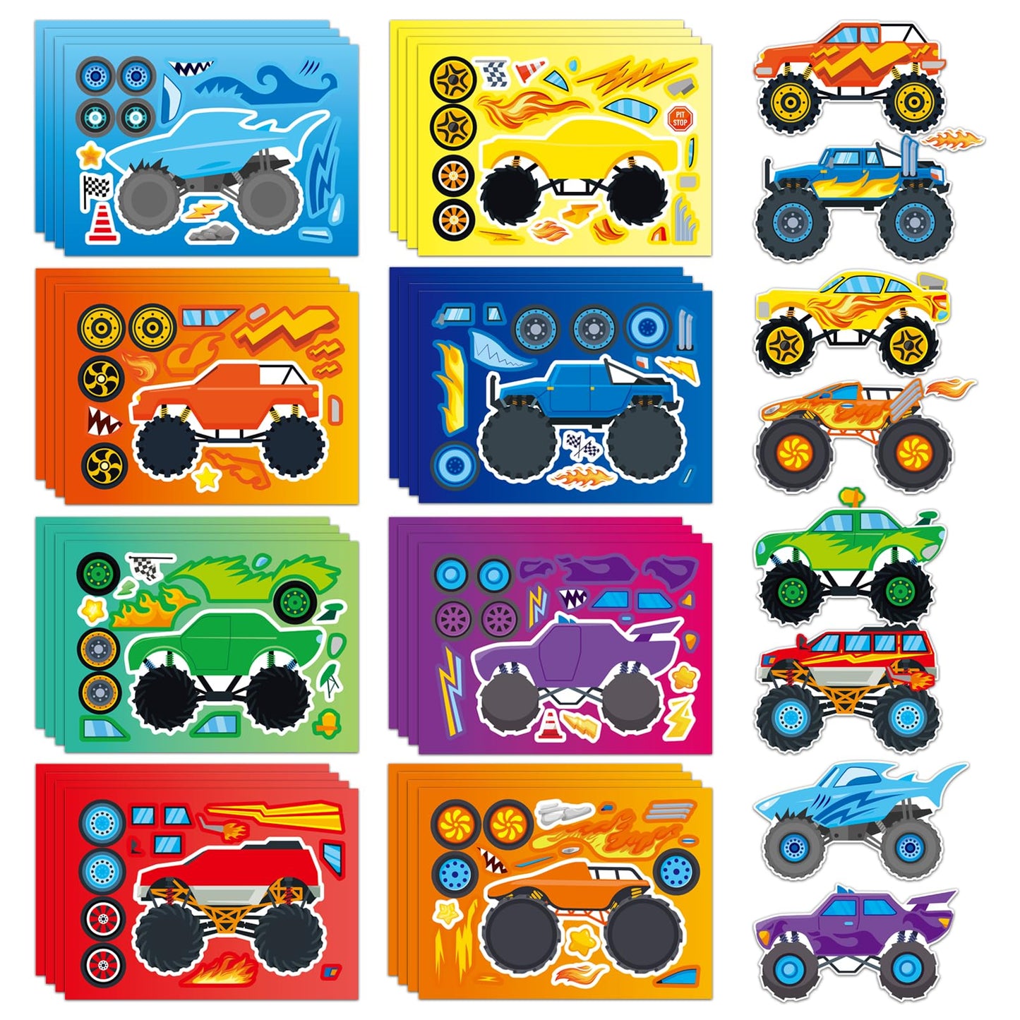 Ozepao 32 Sheets Monster Trucks Stickers – Kids Party Favors & DIY Crafts