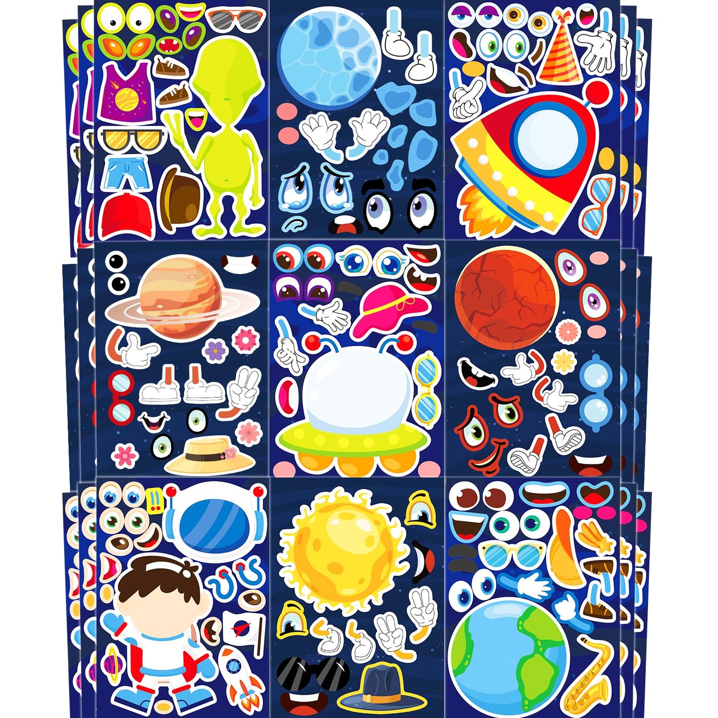 Ozepao 36 Pcs Outer Space Make-A-Face Sticker Sheets | Space Party Favors & Crafts